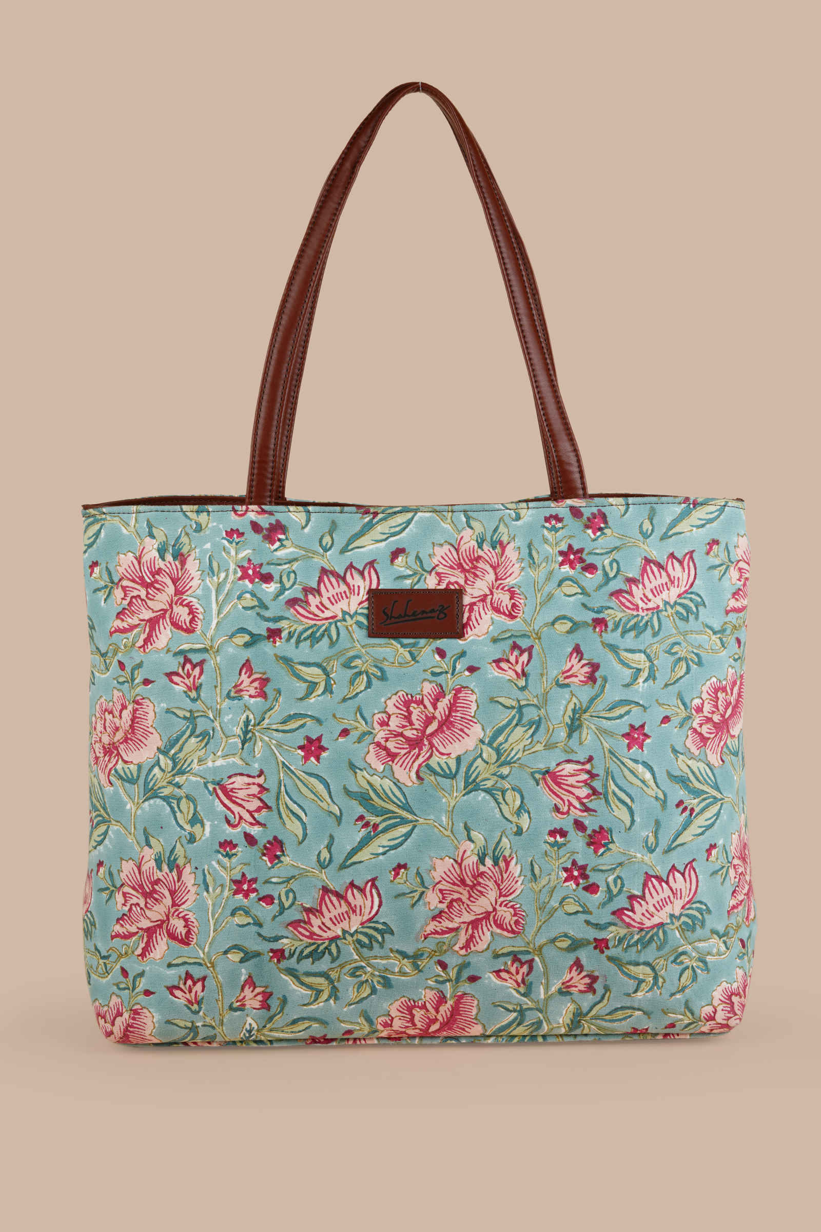 Summer Sorbet Hand Block Printed Aqua Classic Tote Bag Shahenaz