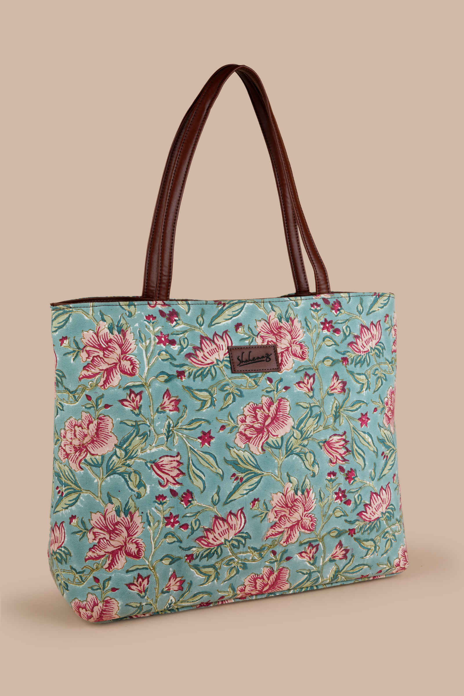 Summer Sorbet Hand Block Printed Aqua Classic Tote Bag Shahenaz