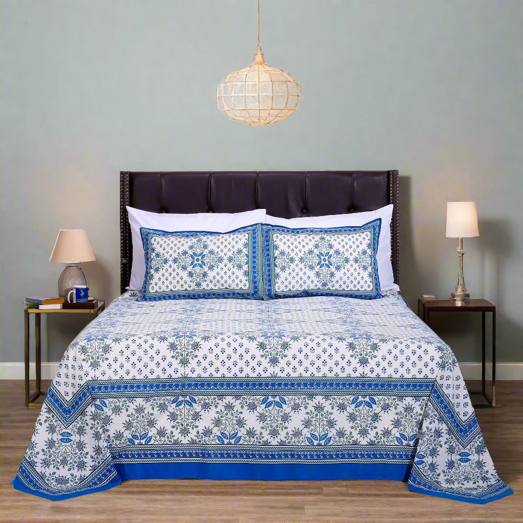 Snowflake Blue Cotton Bedsheet