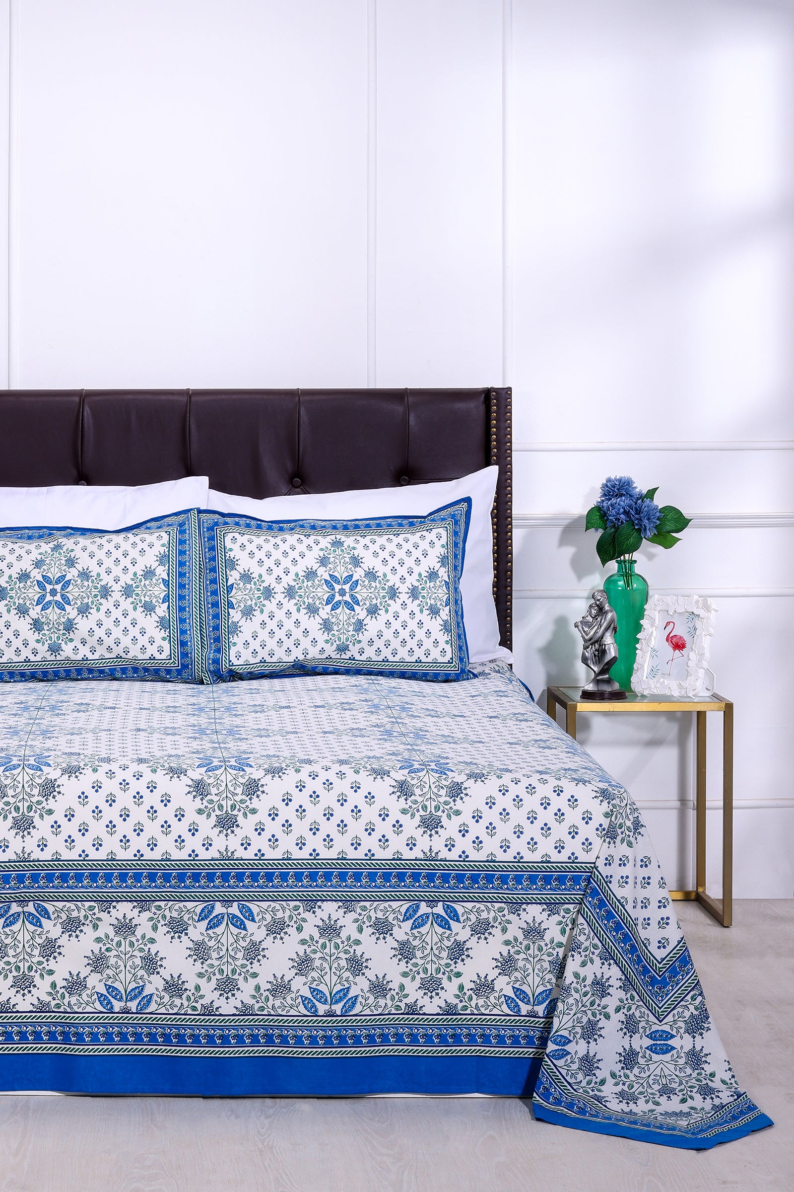 Snowflake Blue Cotton Bedsheet