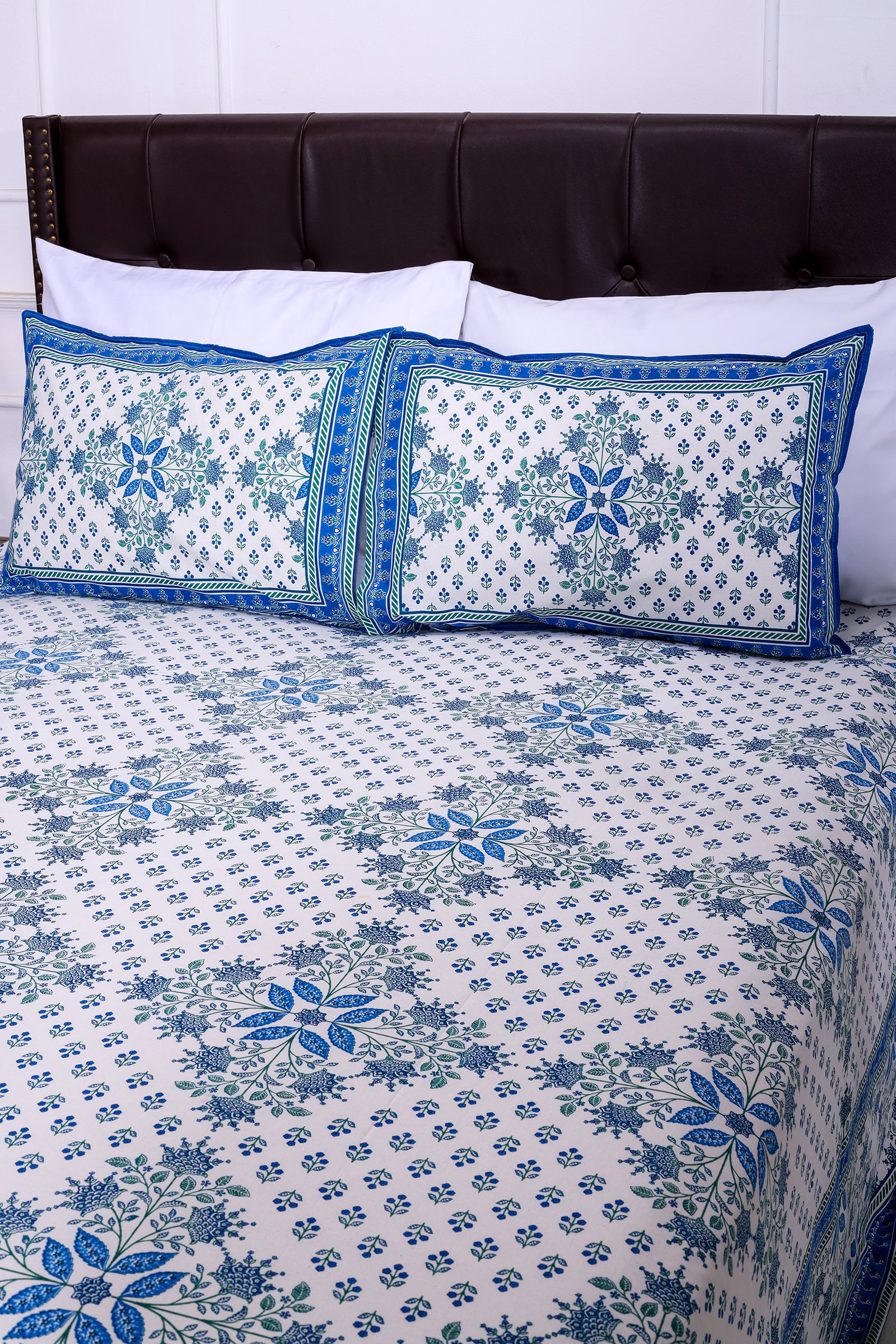 Snowflake Blue Cotton Bedsheet