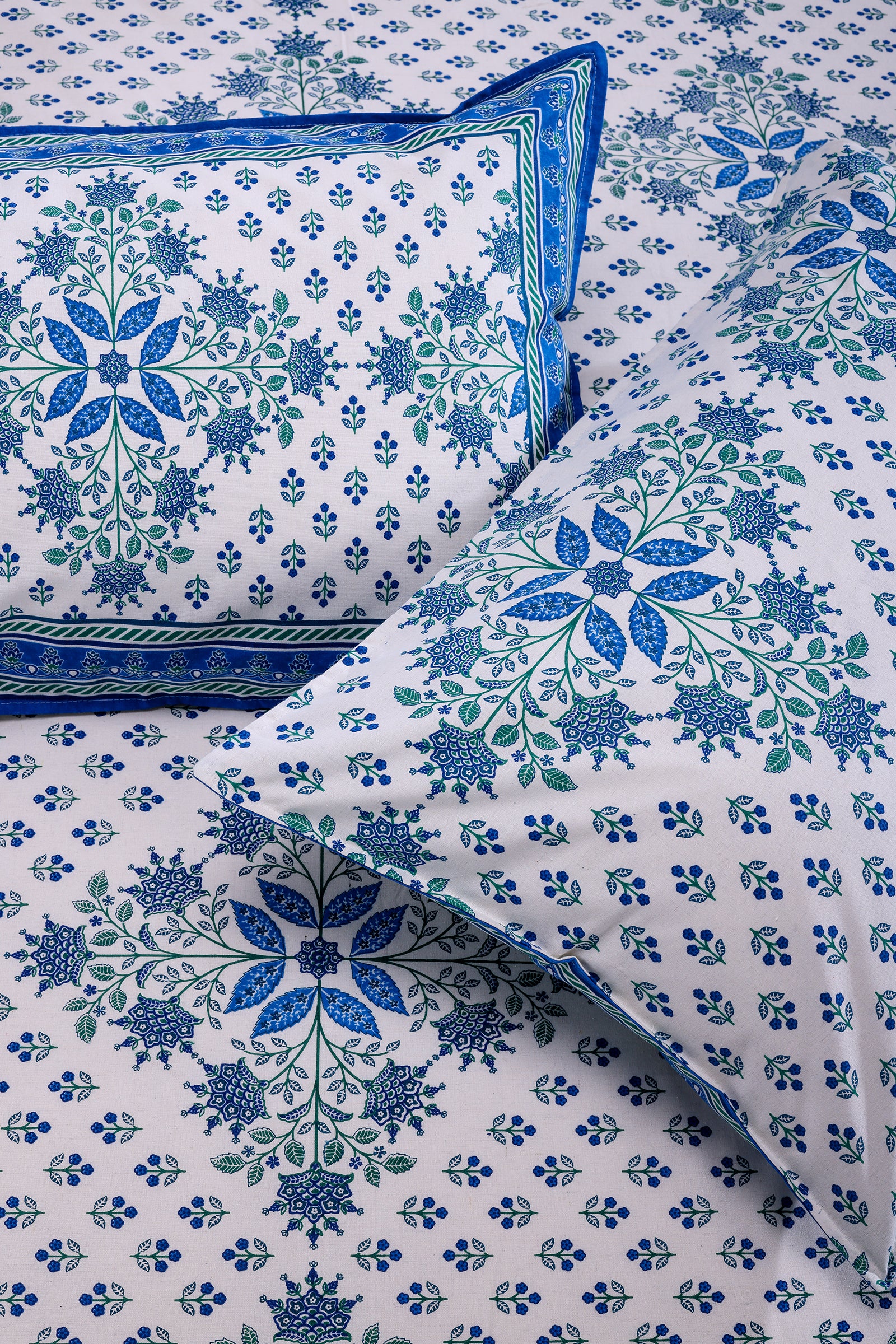 Snowflake Blue Cotton Bedsheet