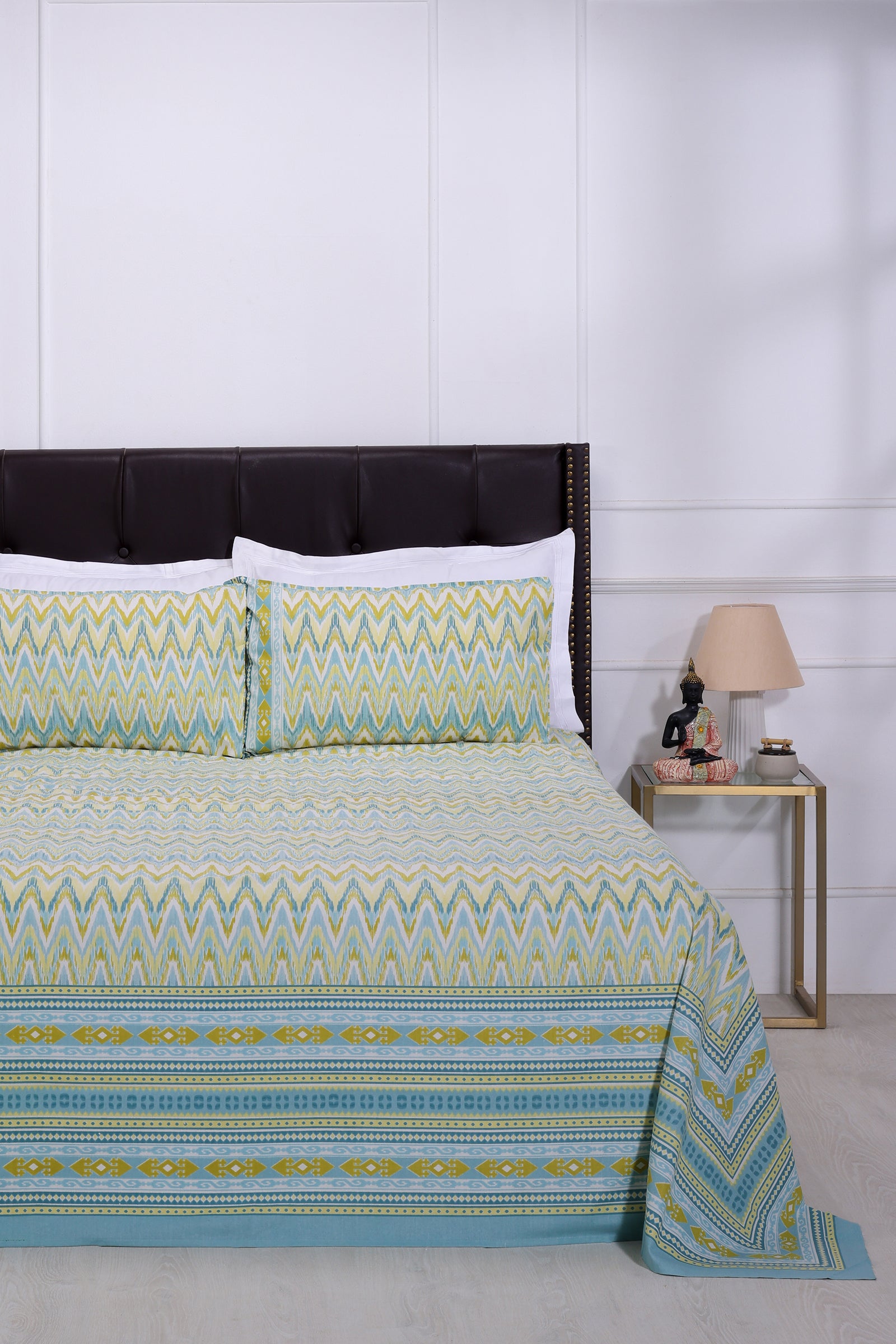 Suhana Ikkat Medley Green Cotton Bedsheet - shahenazindia