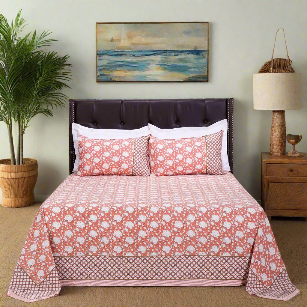 Suhana Kamal Bagh Peach Cotton Bedsheet - shahenazindia