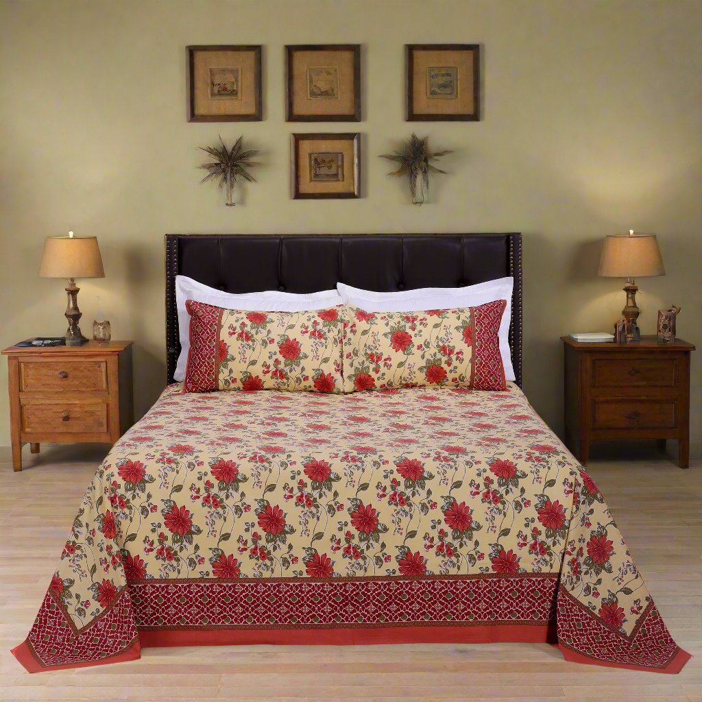 Suhana Lily Dreams Red Cotton Bedsheet - shahenazindia