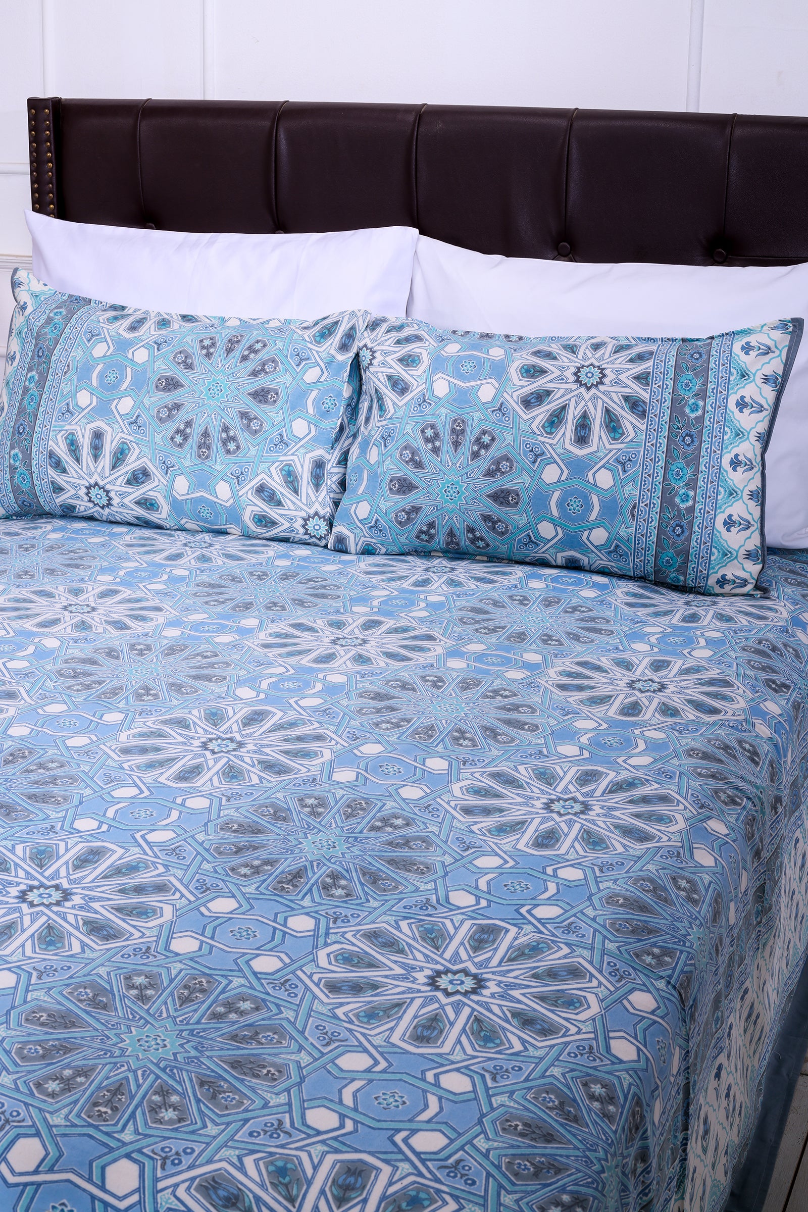 Summer Blossom Blue Cotton Bedsheet