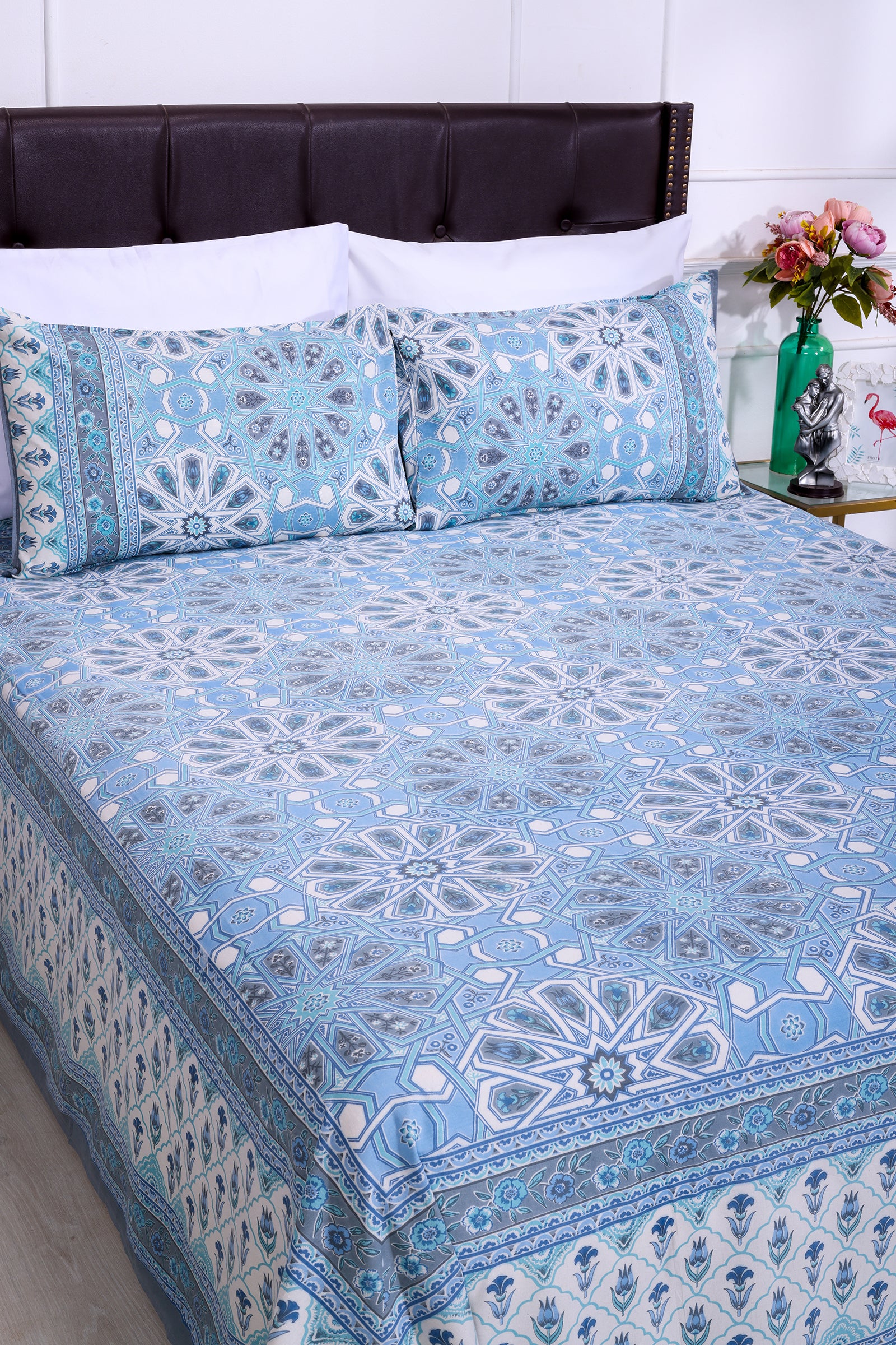 Summer Blossom Blue Cotton Bedsheet