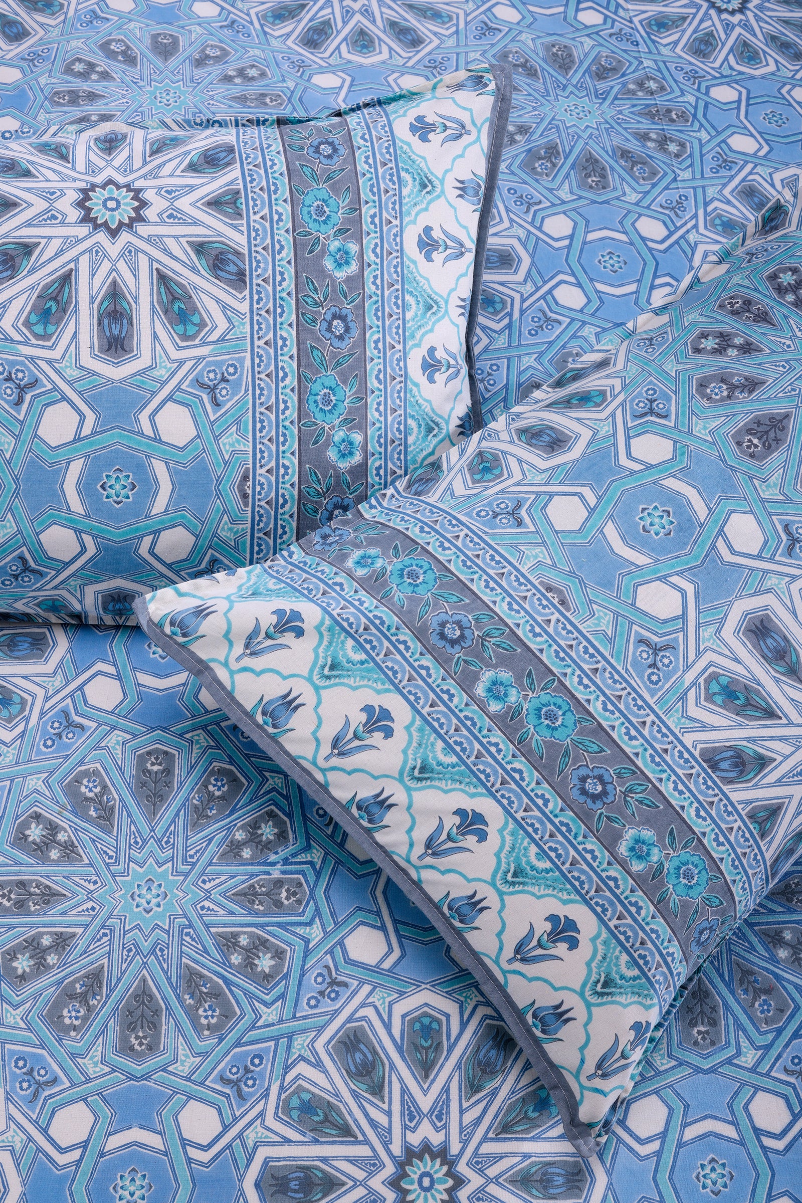 Summer Blossom Blue Cotton Bedsheet