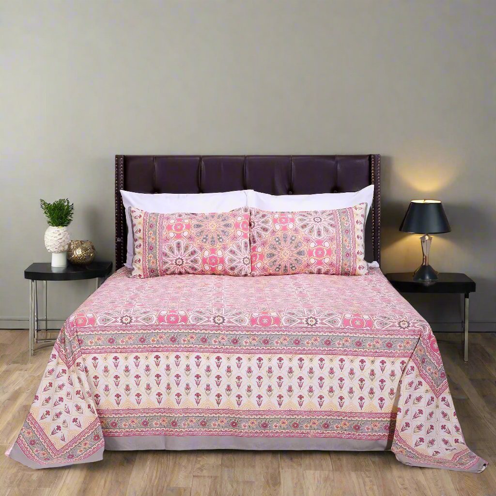 Summer Blossom Pink Cotton Bedsheet