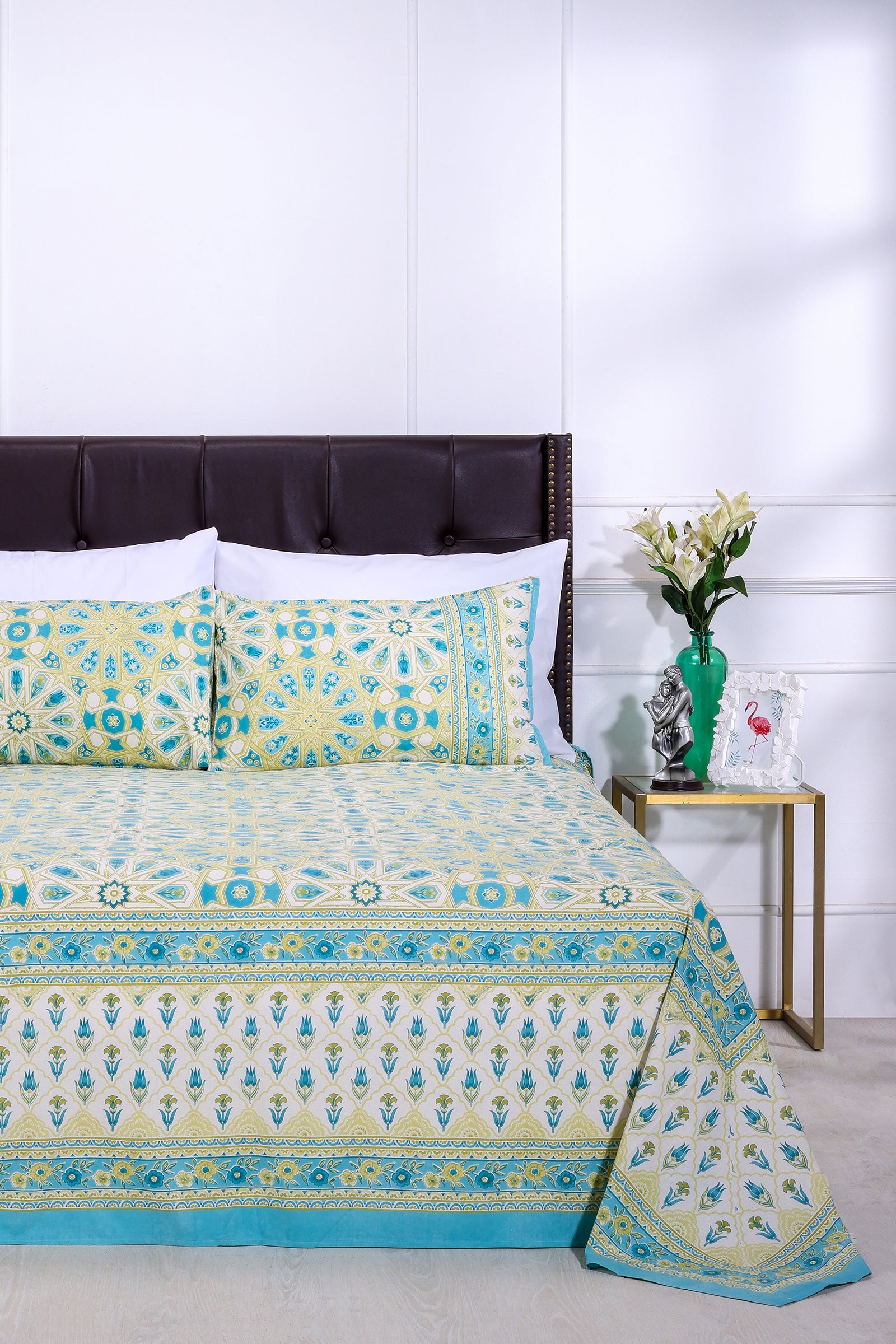 Summer Blossom Turquoise Cotton Bedsheet