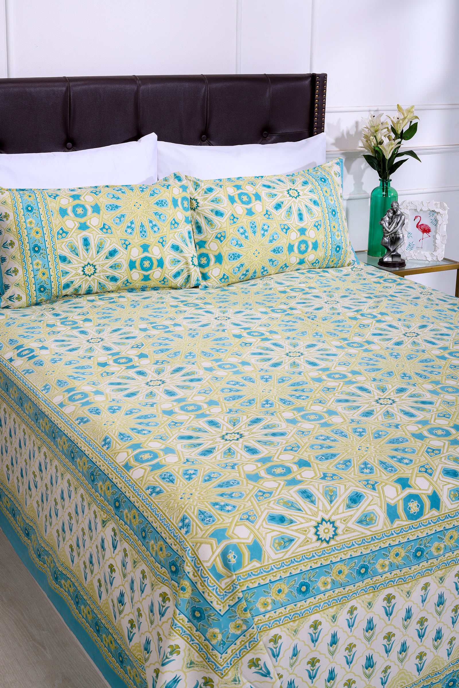 Summer Blossom Turquoise Cotton Bedsheet