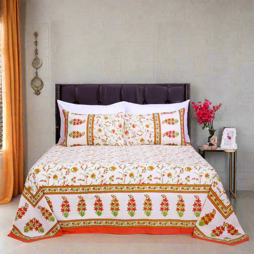 Summer Daisy Orange Cotton Bedsheet