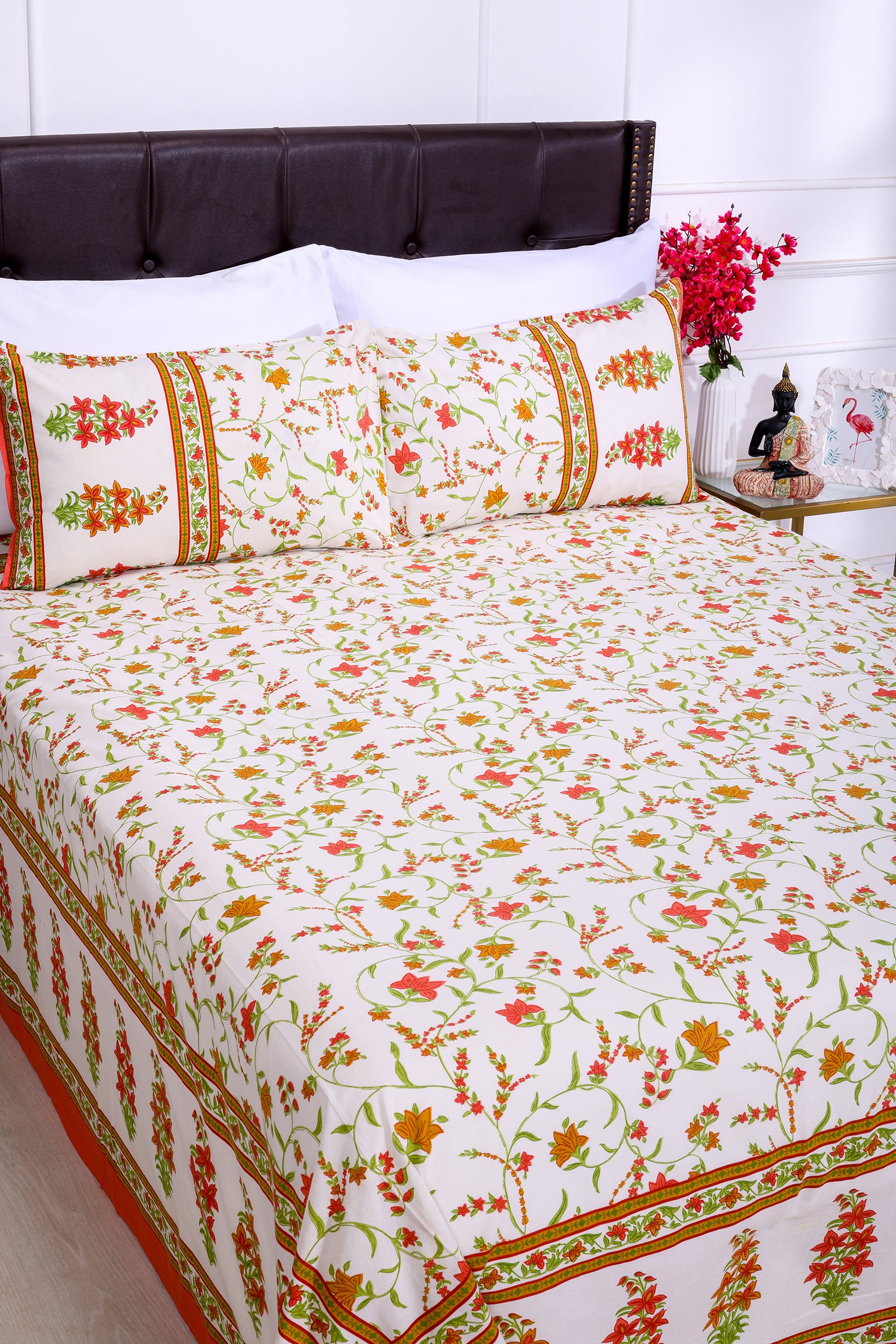 Summer Daisy Orange Cotton Bedsheet