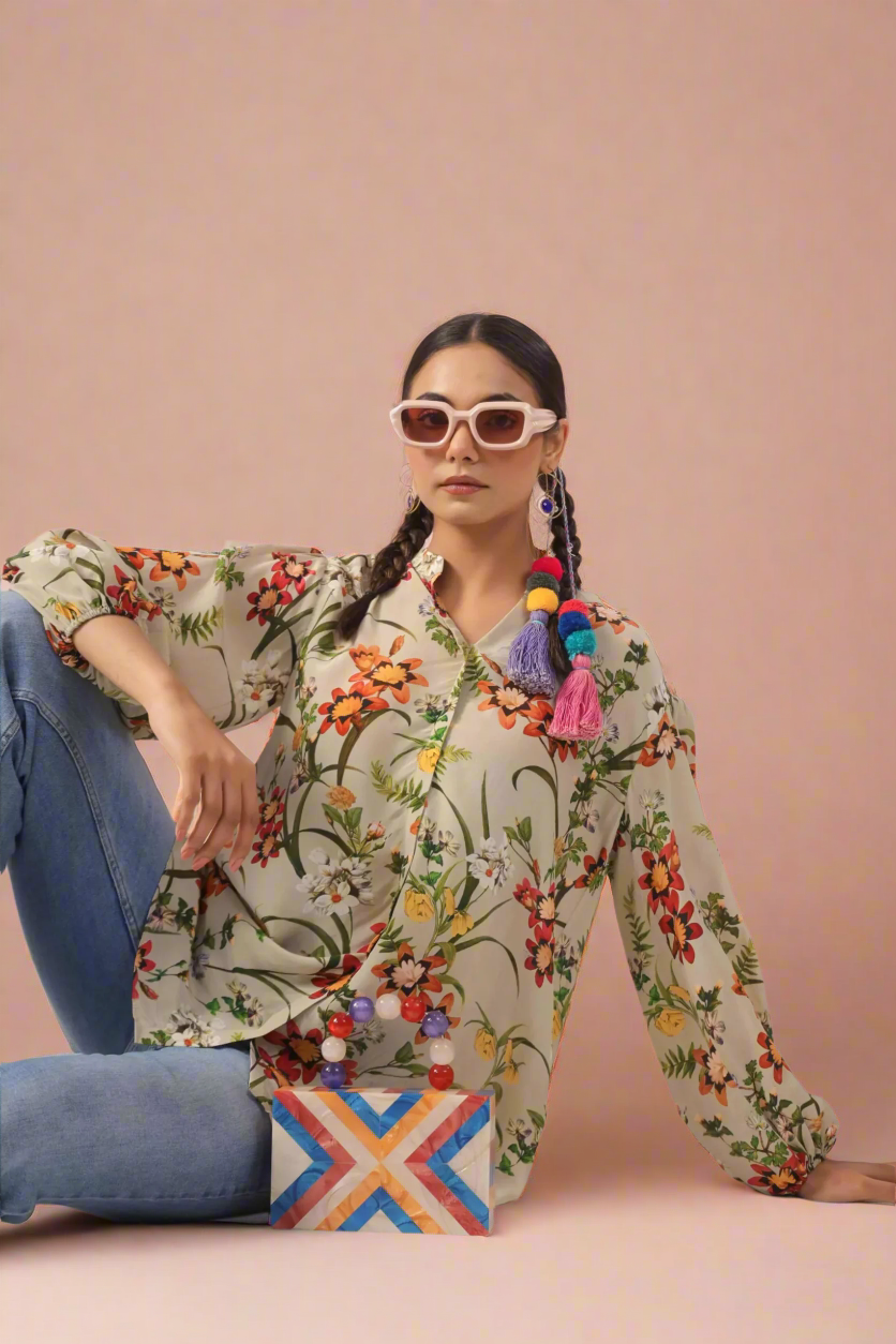 Azzure Bloomscape Printed Top