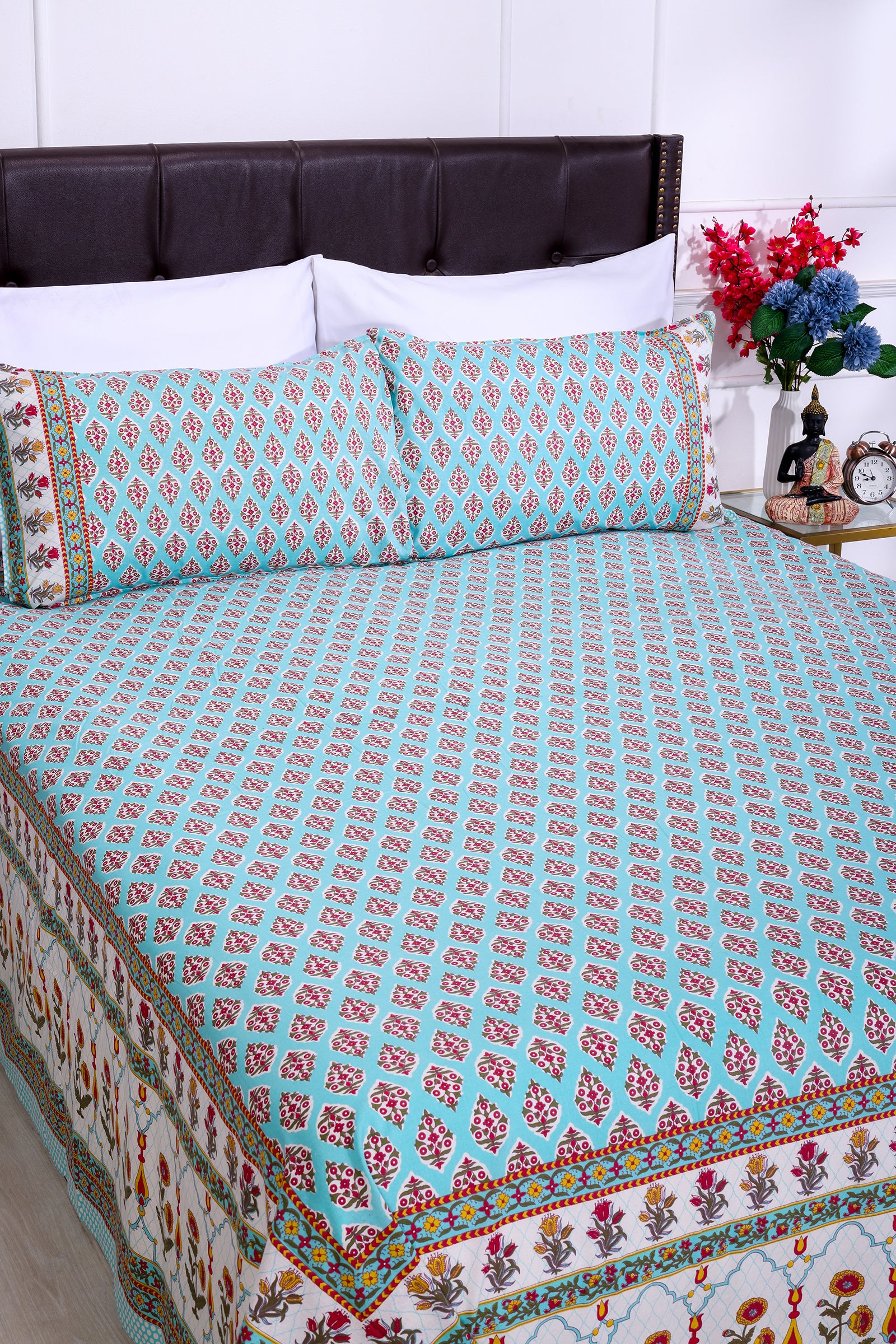 Vandevi Bootah Jaal Aqua Cotton Bedsheet