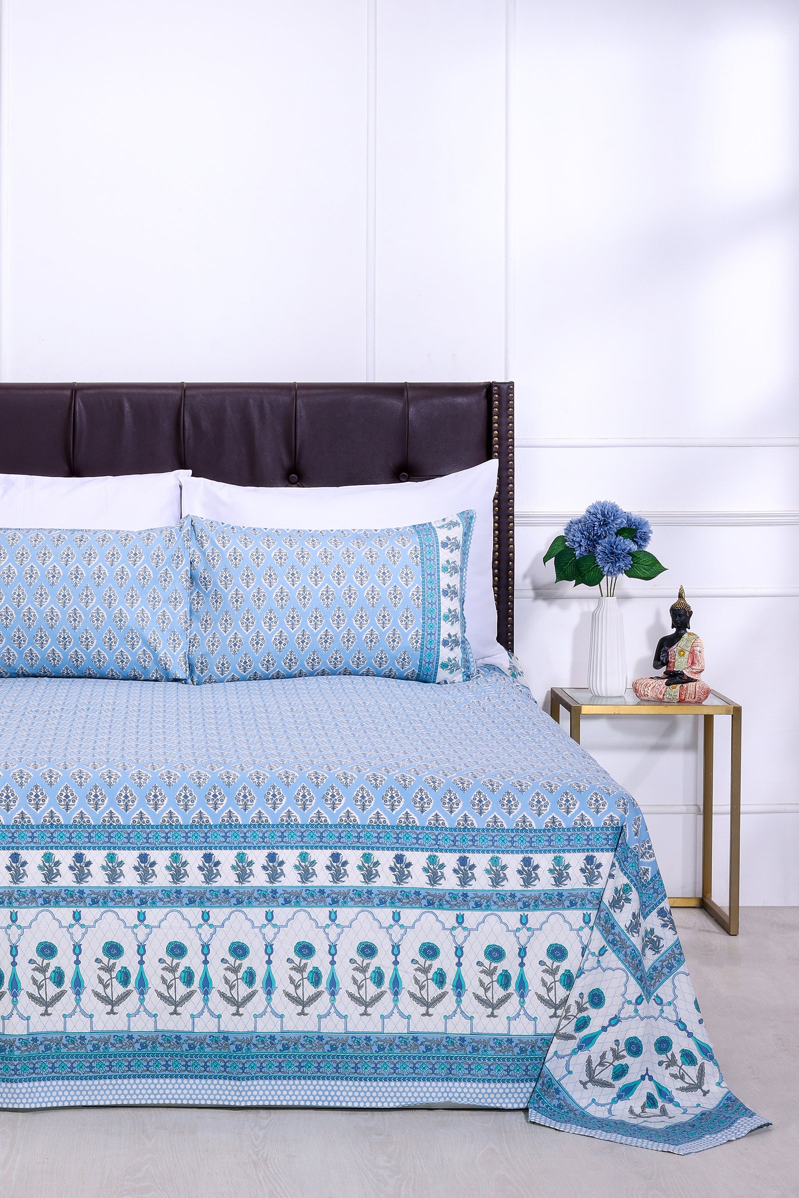 Vandevi Bootah Jaal Blue Cotton Bedsheet