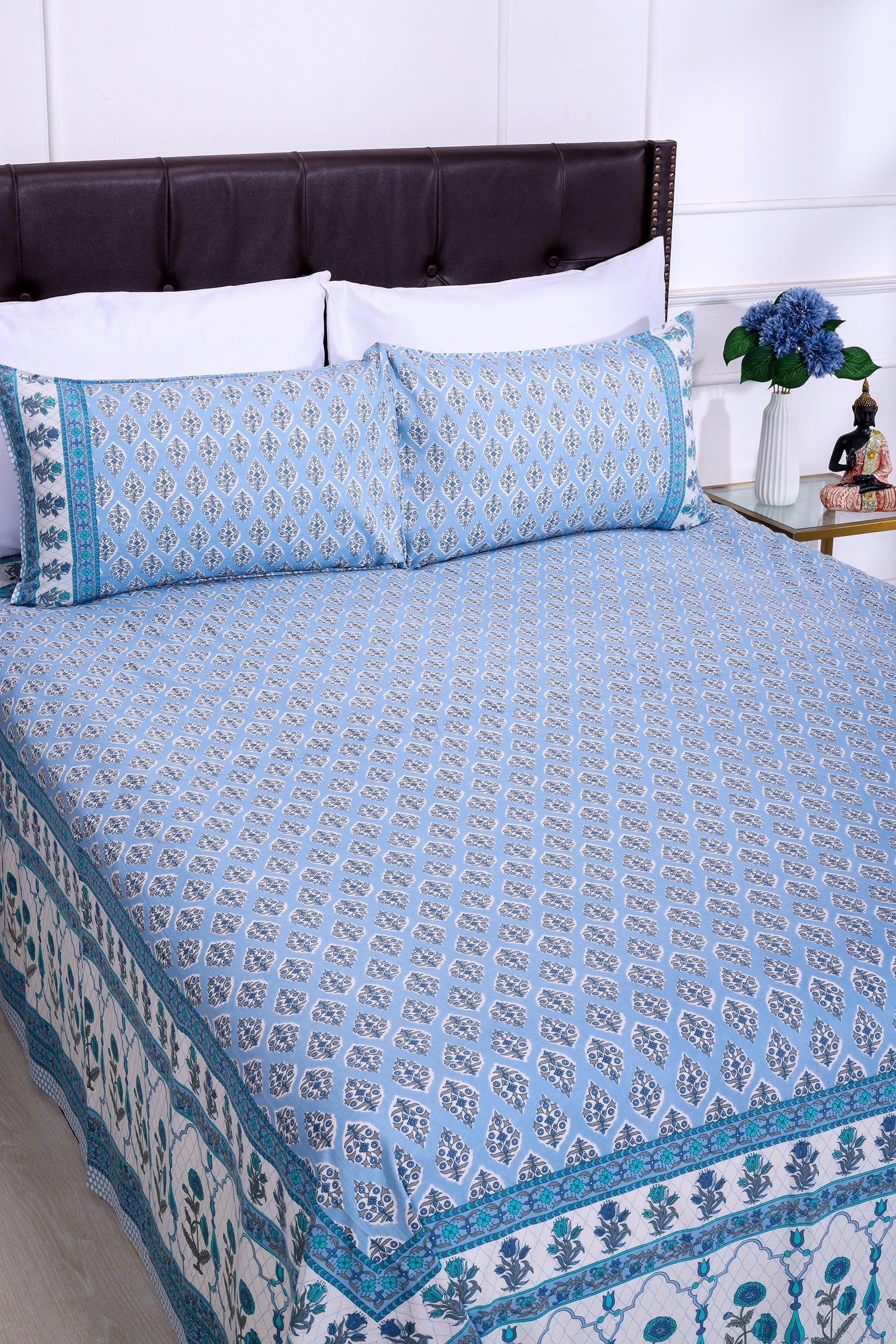 Vandevi Bootah Jaal Blue Cotton Bedsheet