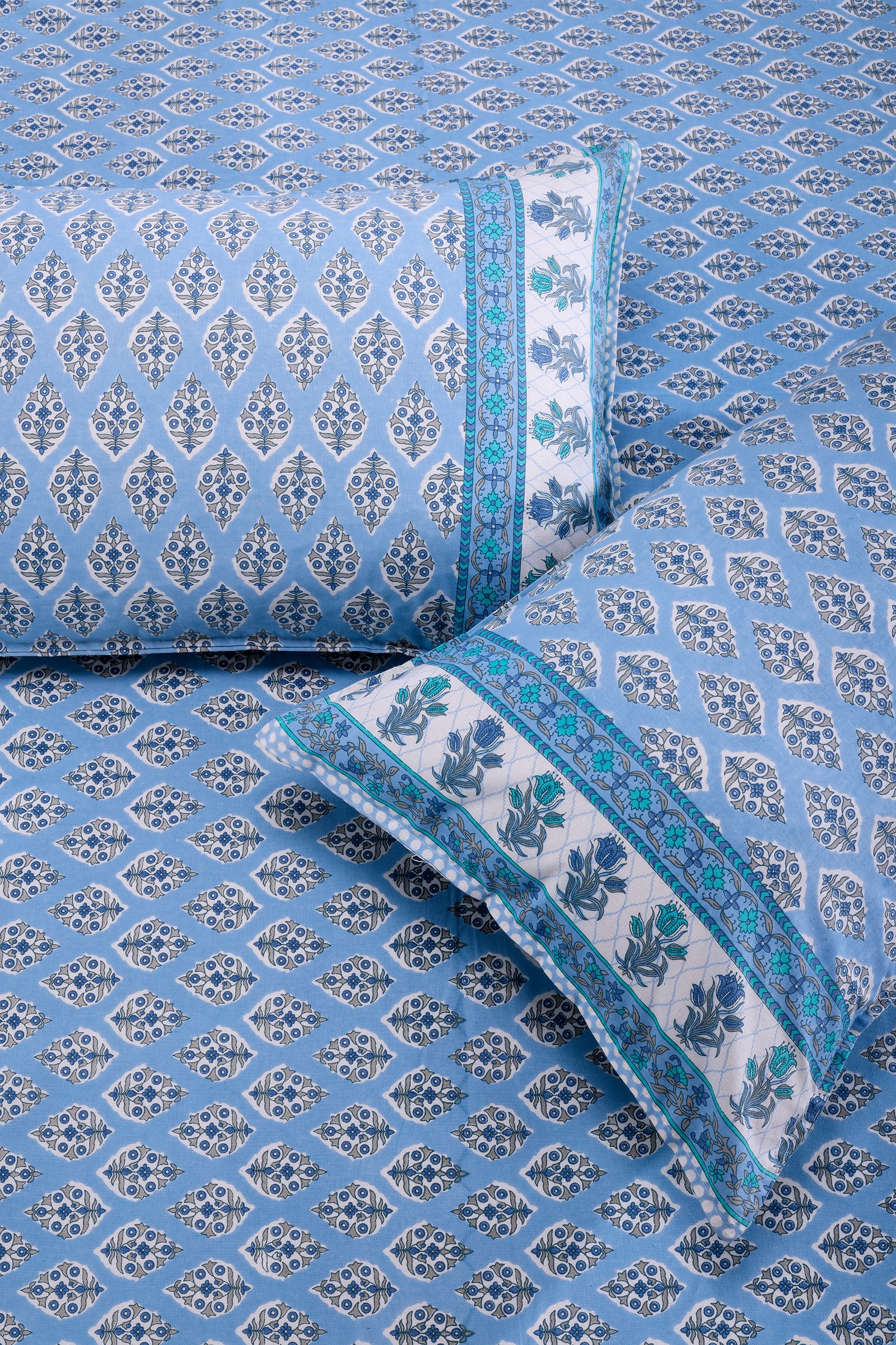 Vandevi Bootah Jaal Blue Cotton Bedsheet