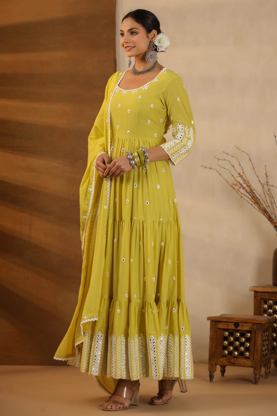 Masakali Anarkali Lemon Green Kurta Set with Dupatta