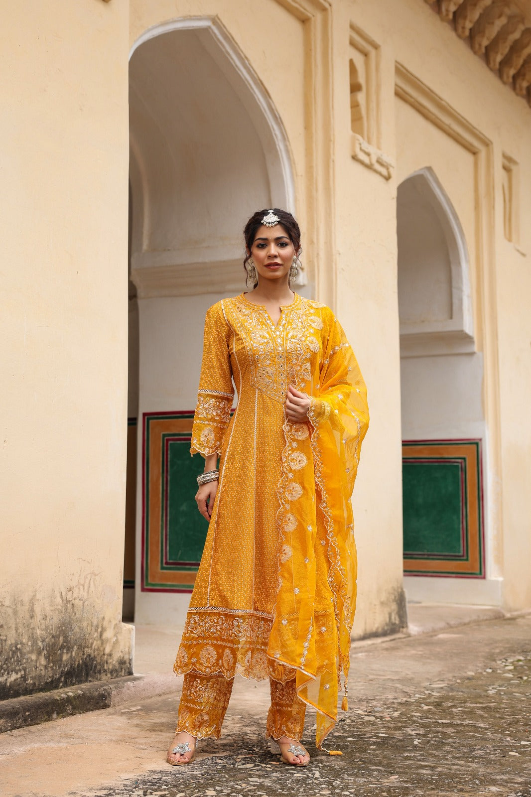 Nayab Aparna Mustard Kurta Set With Dupatta