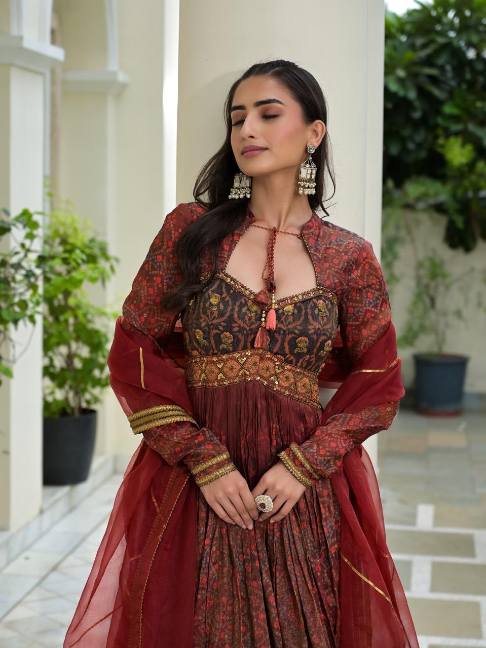 Buy Shahenaz Nayab Ananta Red Anarkali Kurta Set With Dupatta