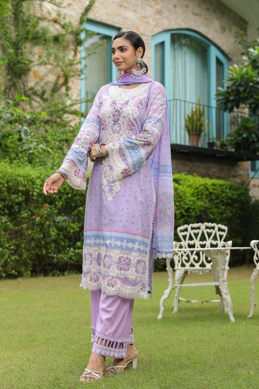 Arambh Rabiah Lilac Cotton Kurta Set with Dupatta