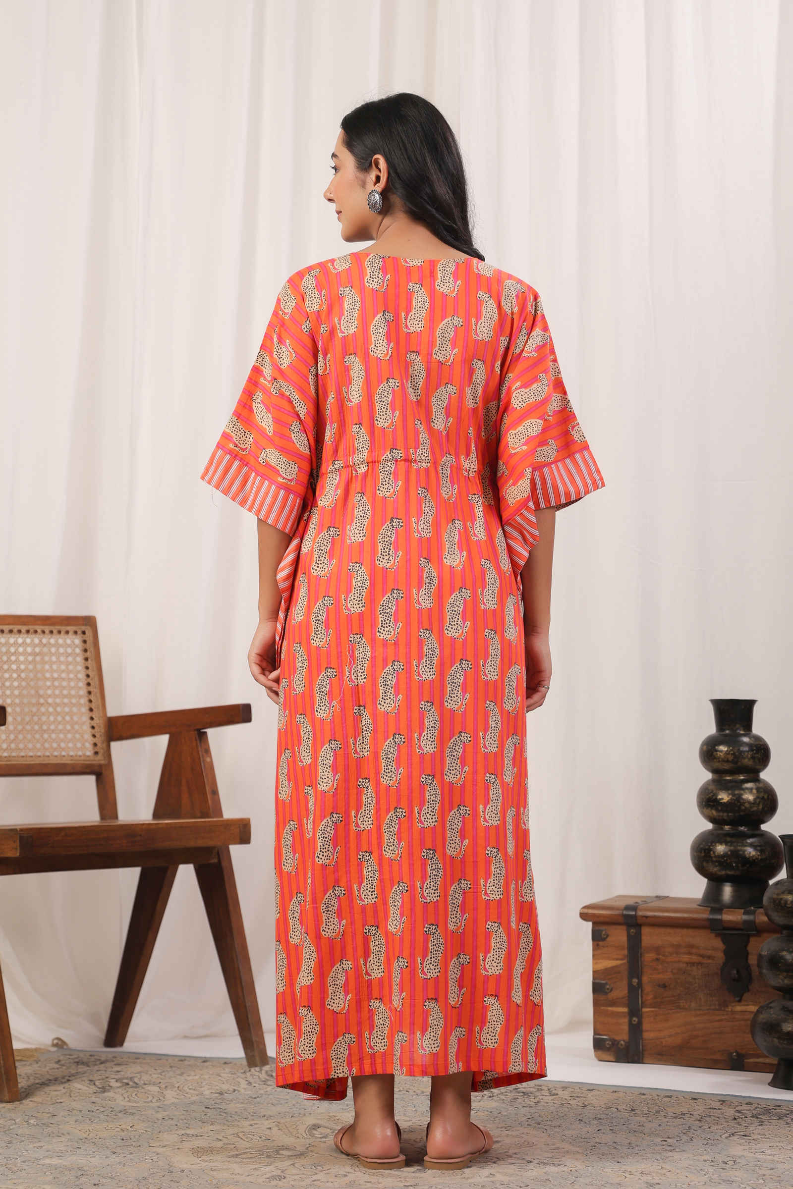 Fayra Shera Blossom Striped Orange Kaftan