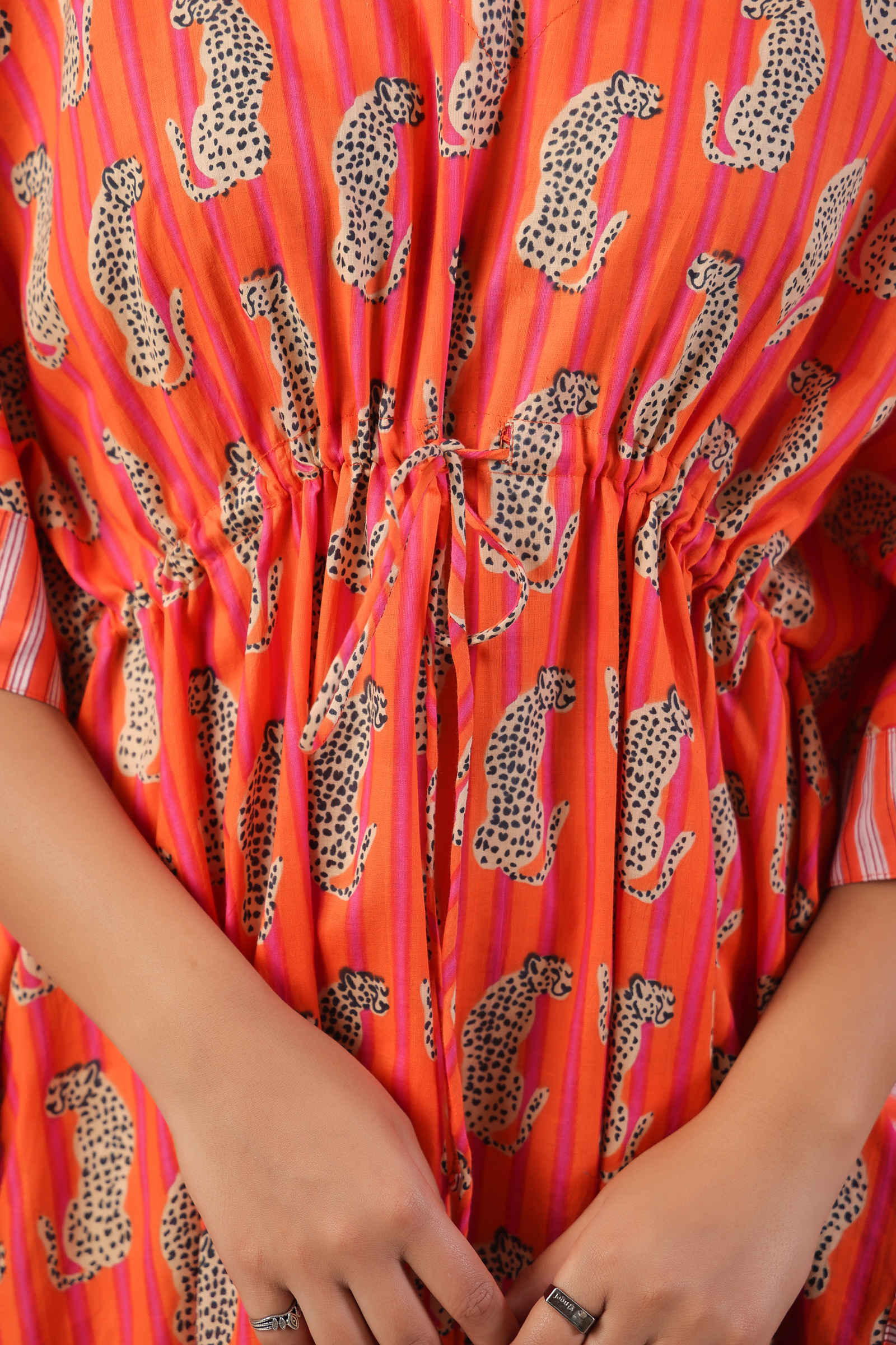 Fayra Shera Blossom Striped Orange Kaftan