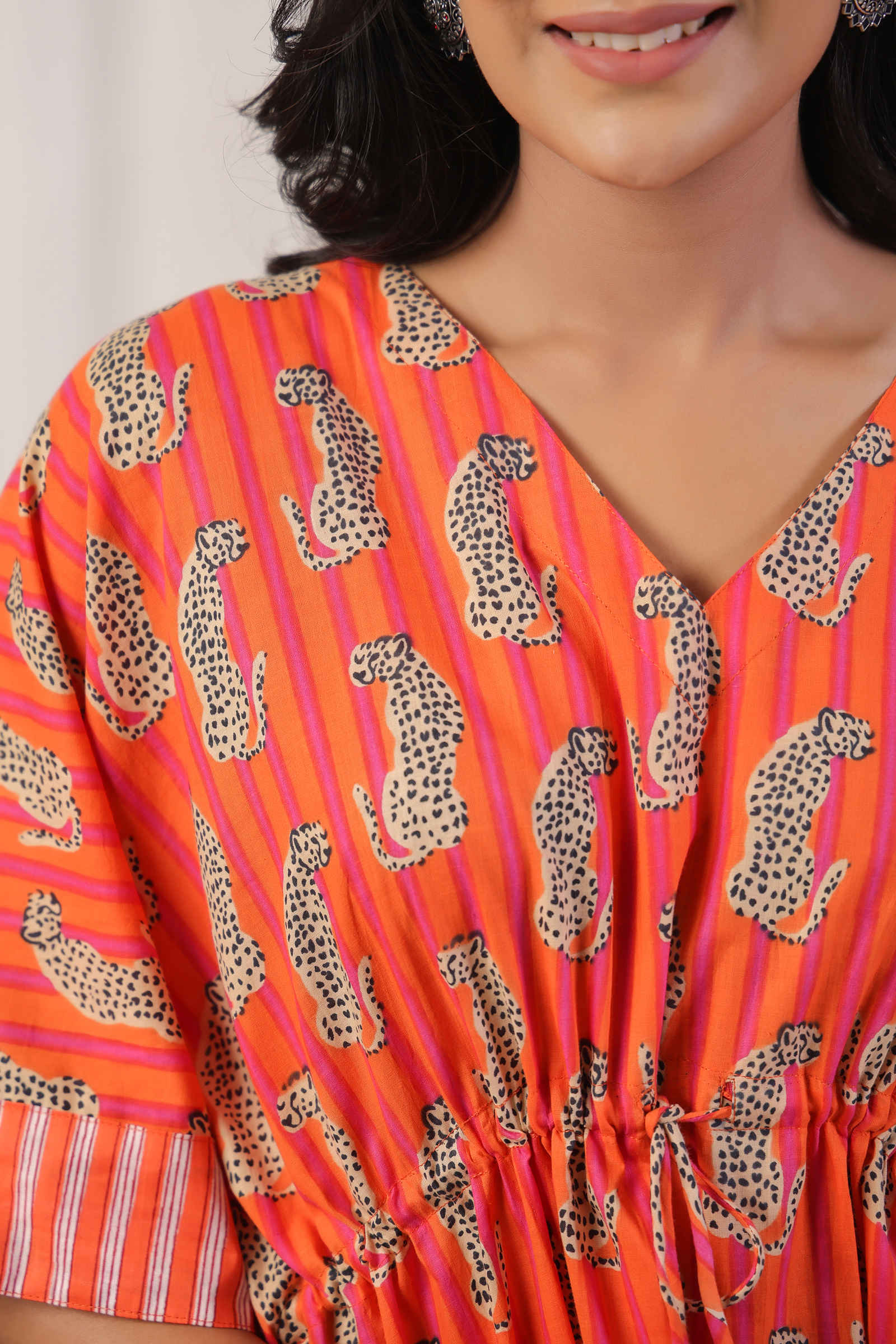 Fayra Shera Blossom Striped Orange Kaftan