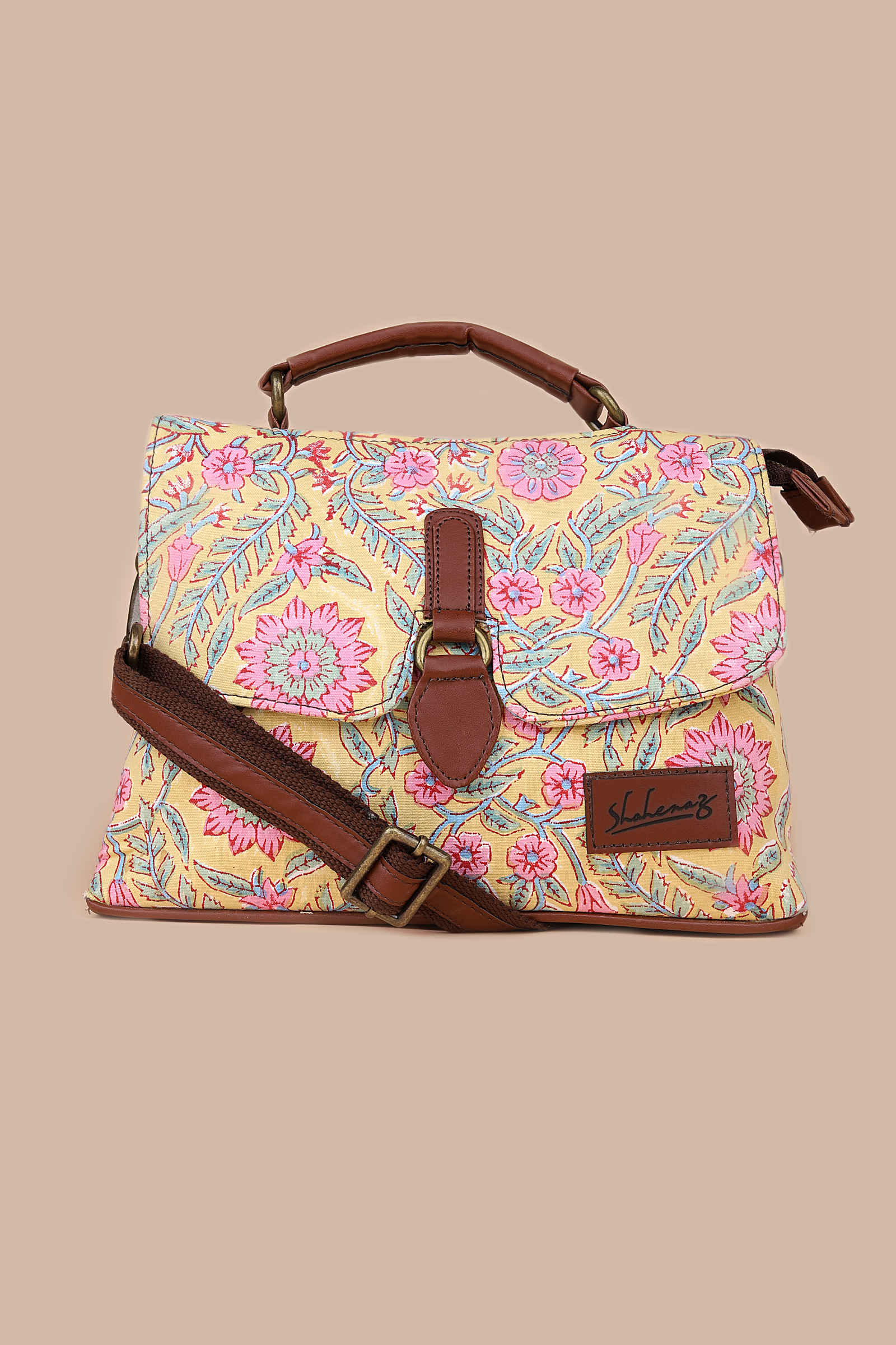 French Martini Hand Block Printed Yellow Chique Bag