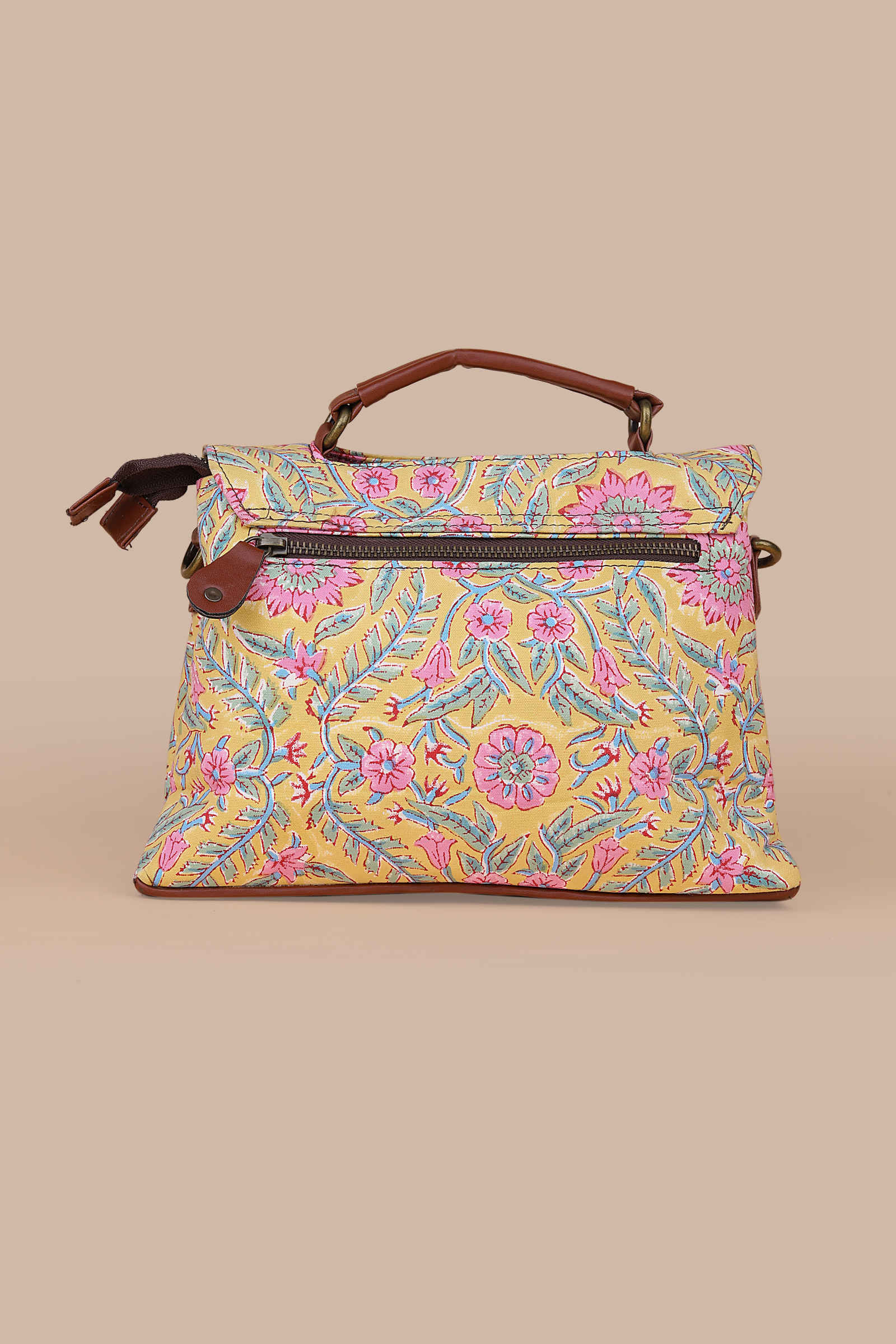 French Martini Hand Block Printed Yellow Chique Bag