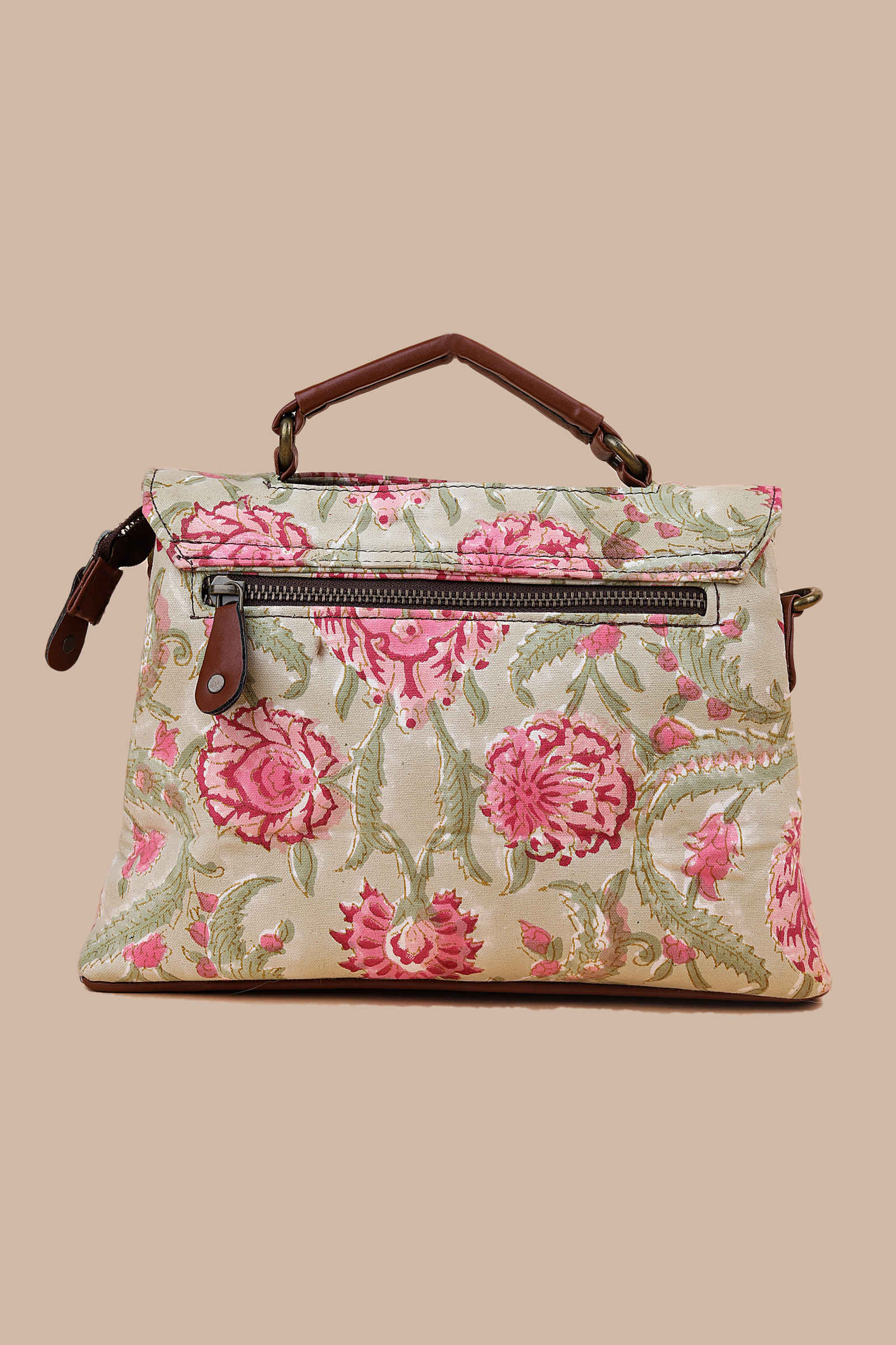 Geneva Garden Hand Block Printed Olive Chique Bag