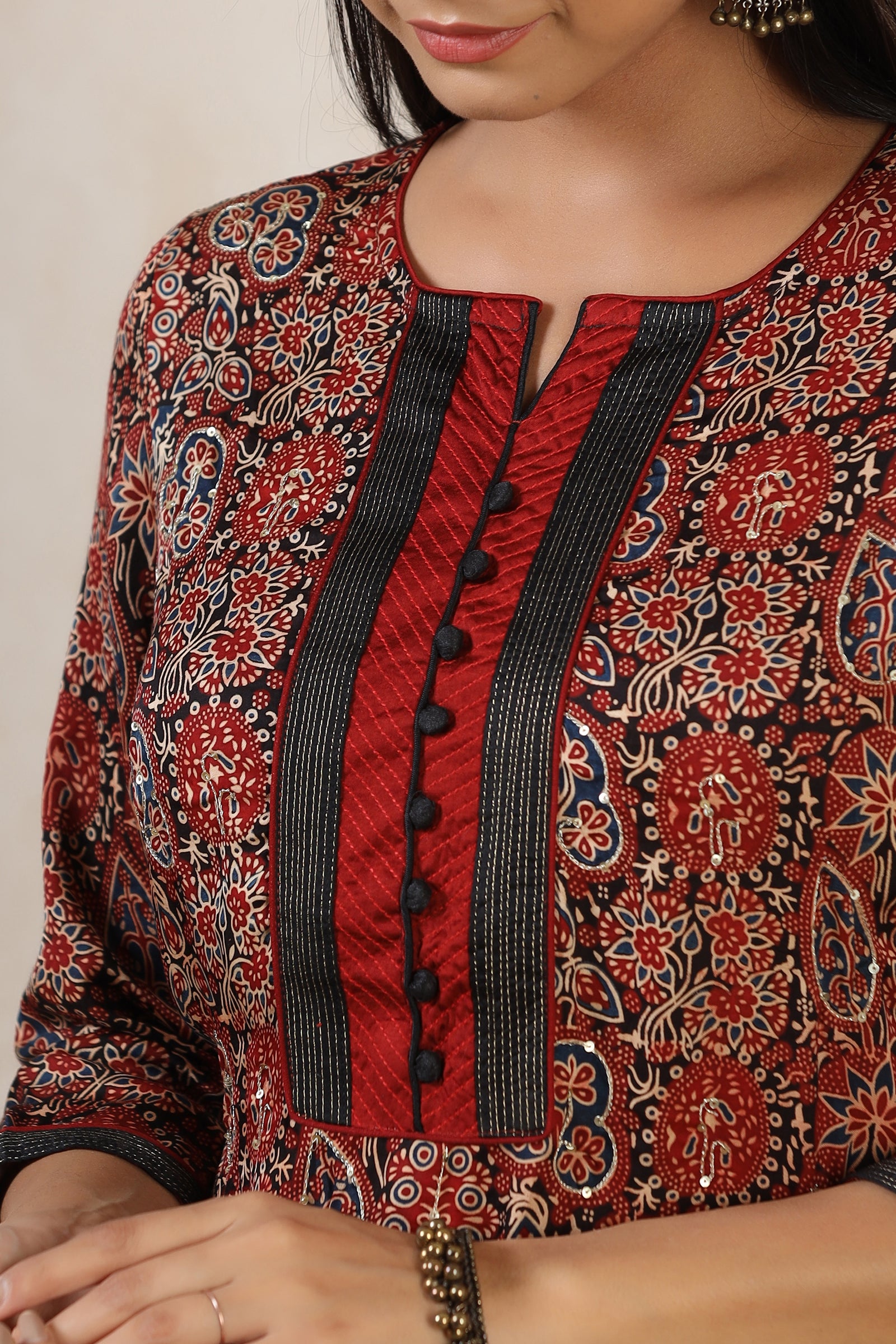 Aafrah Asira Ajrakh Modal Silk Kurta And Dupion Silk Pant Set - shahenazindia