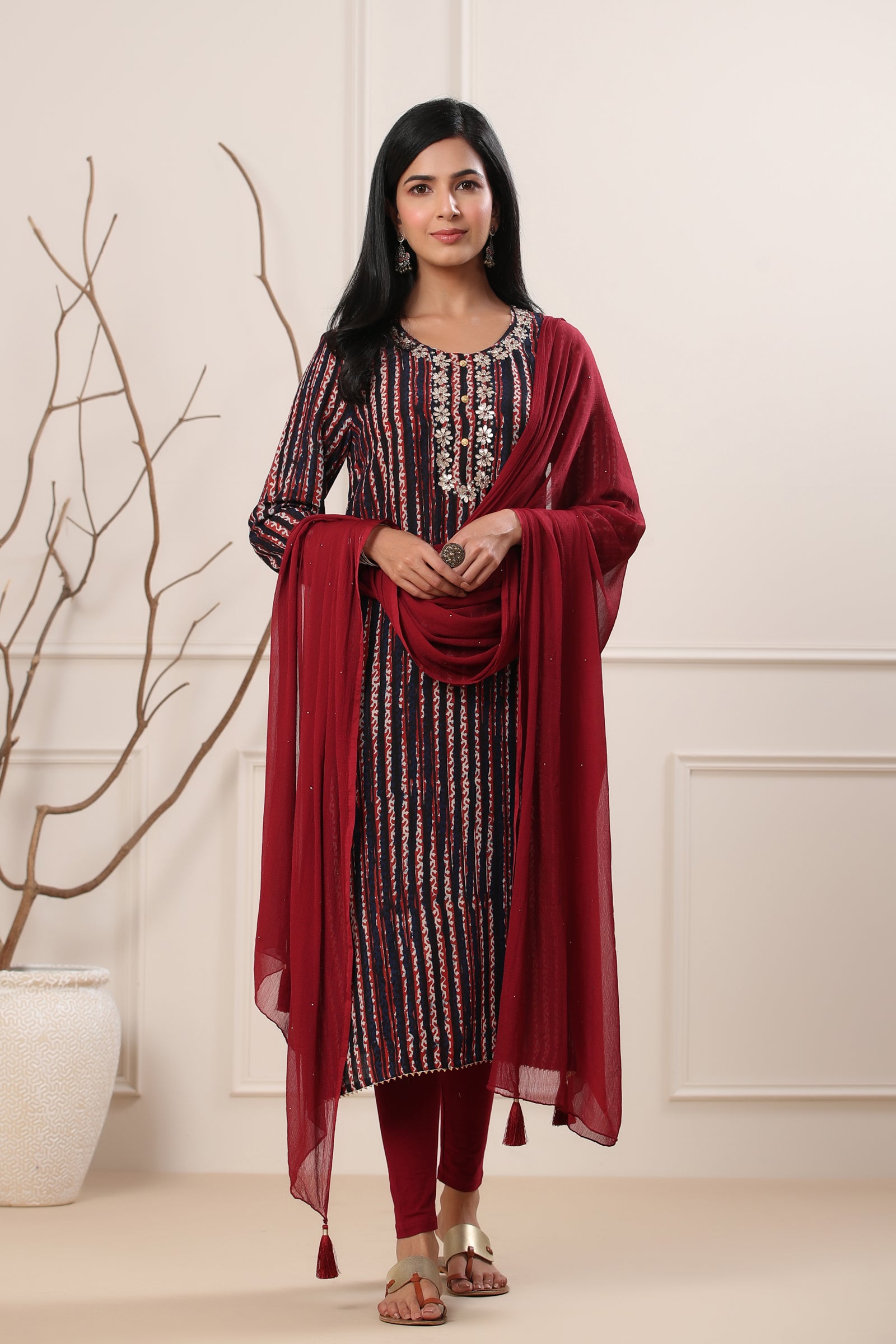 Aafrah Shifayat Ajrakh Modal Silk Gotta Work Kurta - shahenazindia