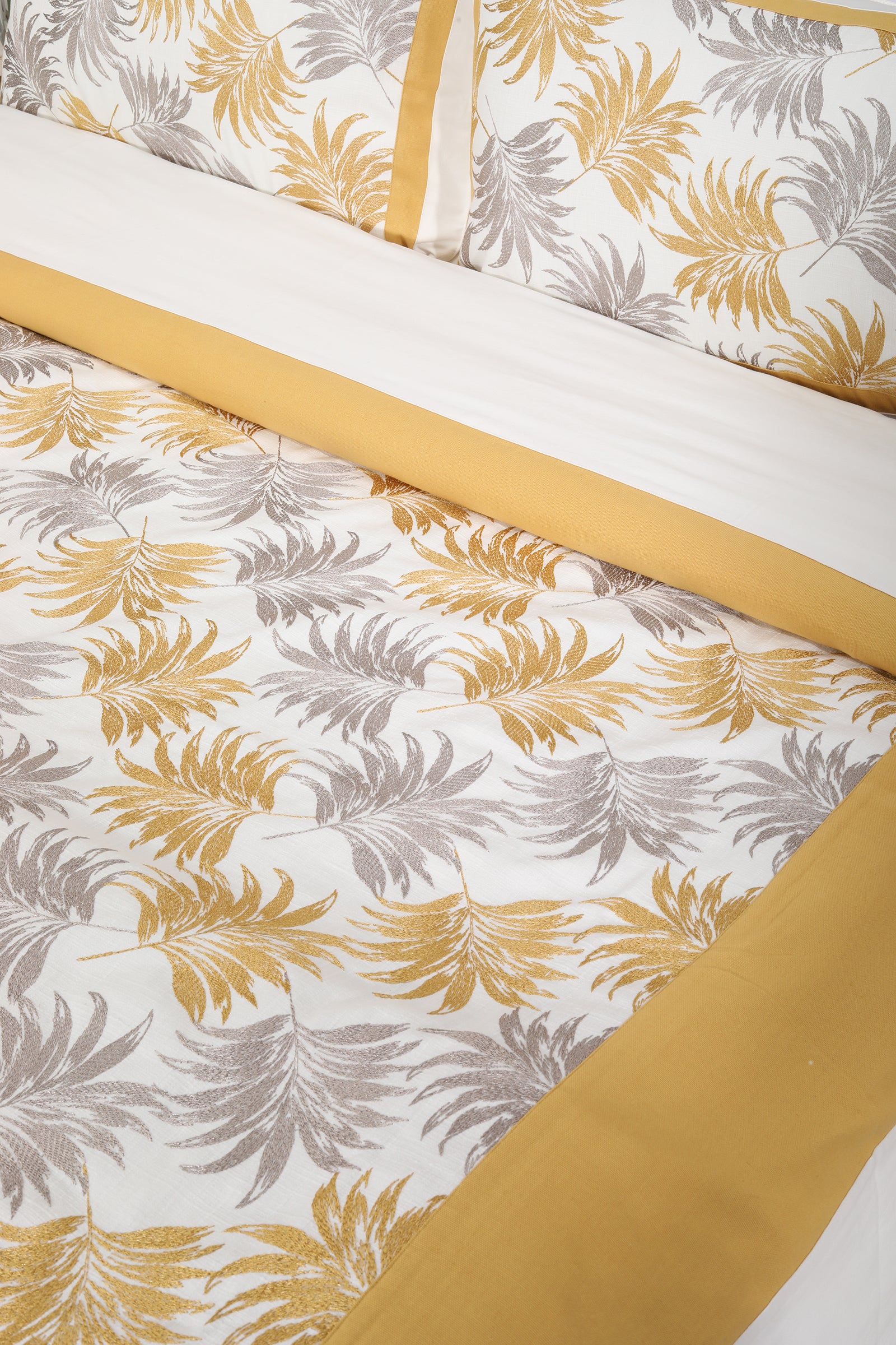 Insignia 24 Mustard Cotton Embroidered Bedcover - shahenazindia