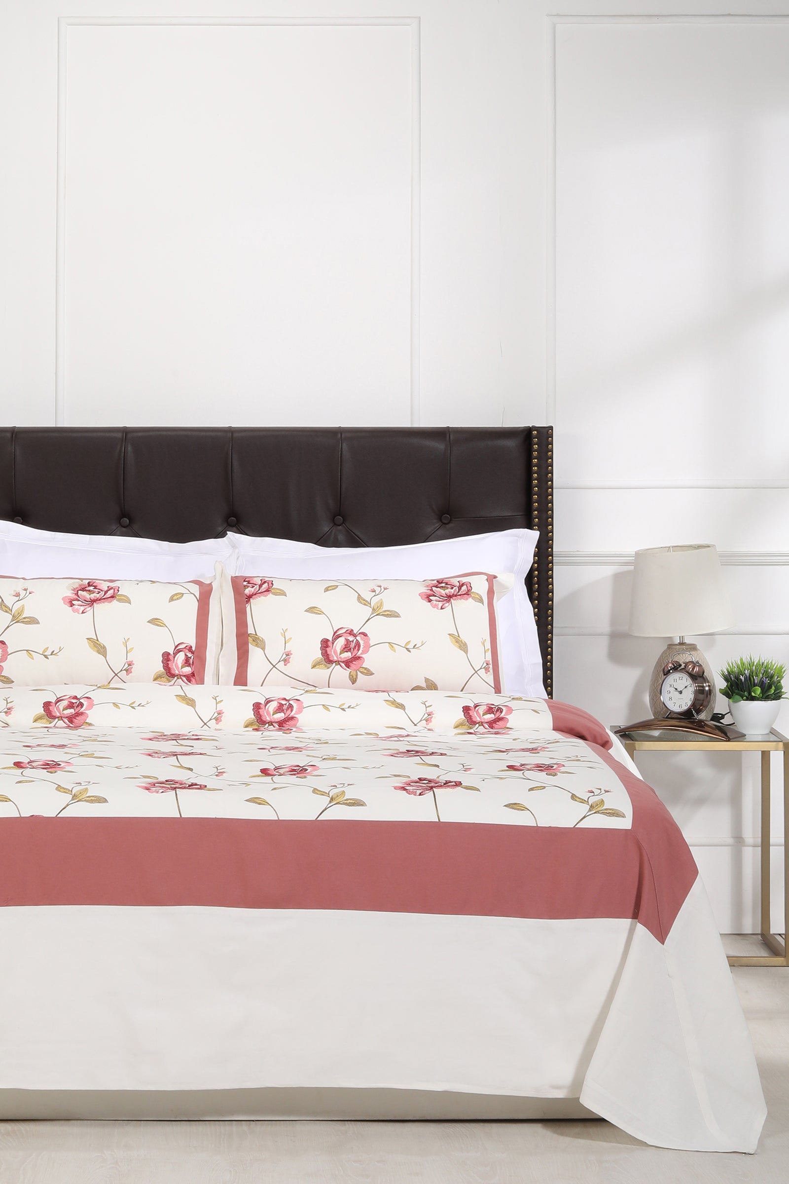 Floral Pink Embroidered Cotton Bedcover - shahenazindia