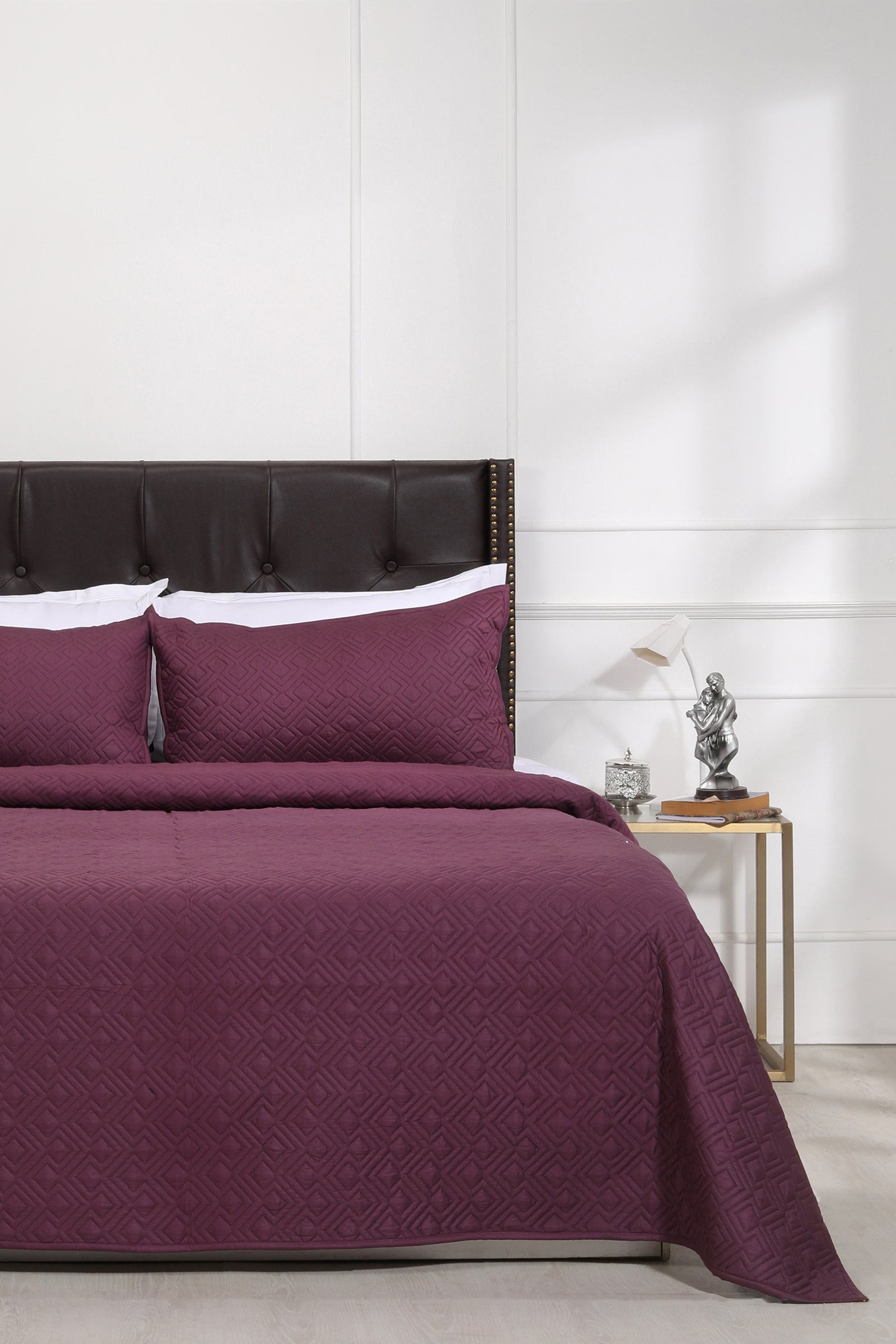 Urban Geometric Wine Quilted Cotton Bedcover - shahenazindia