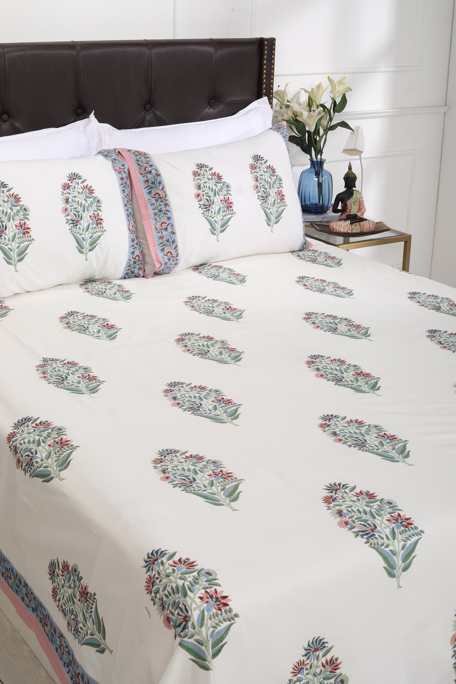Bagh E Noor Cotton Percale Hand Block Printed Bedsheet - shahenazindia