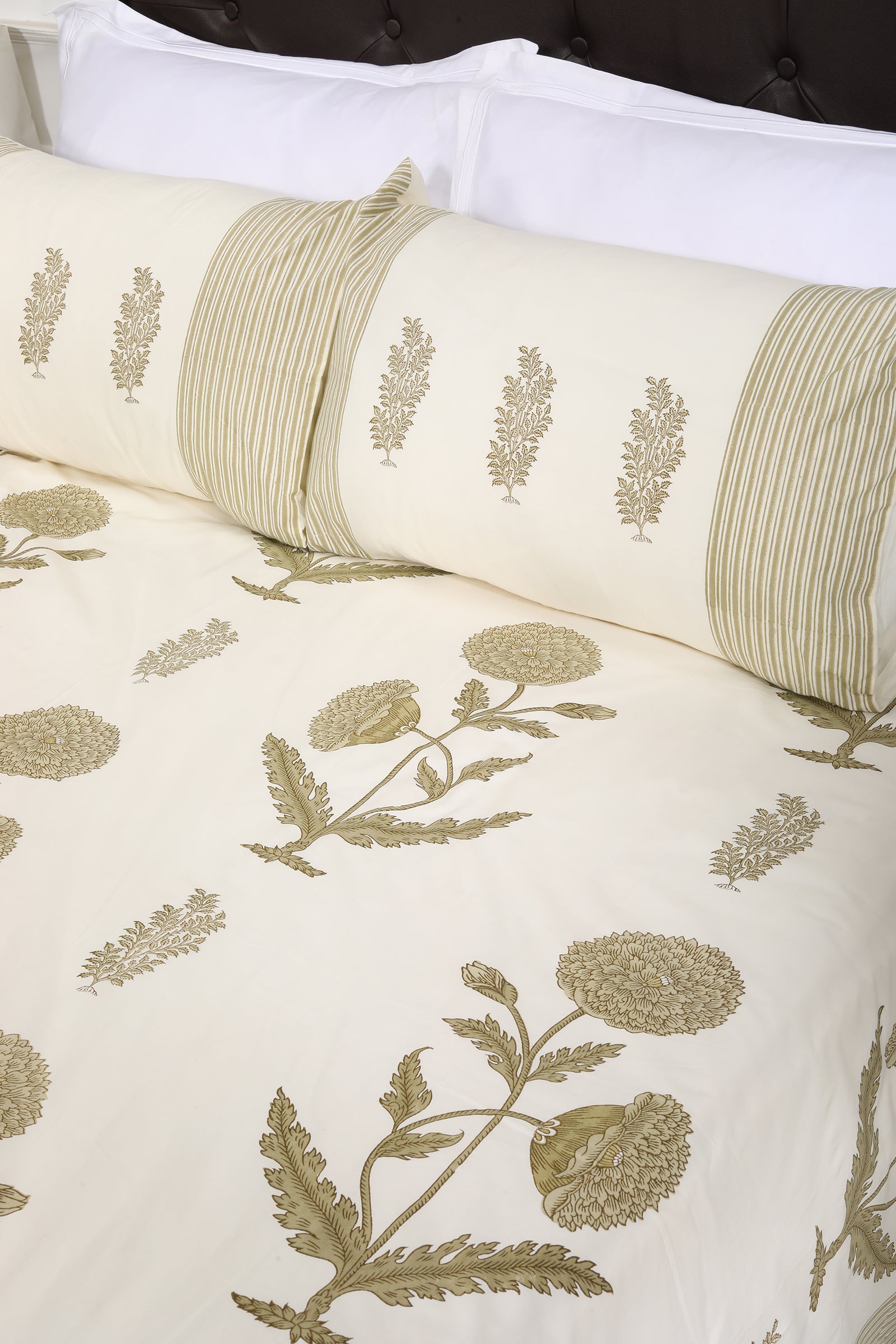 Saima Sun Flower Cotton Percale Hand Block Printed Bedsheet - shahenazindia
