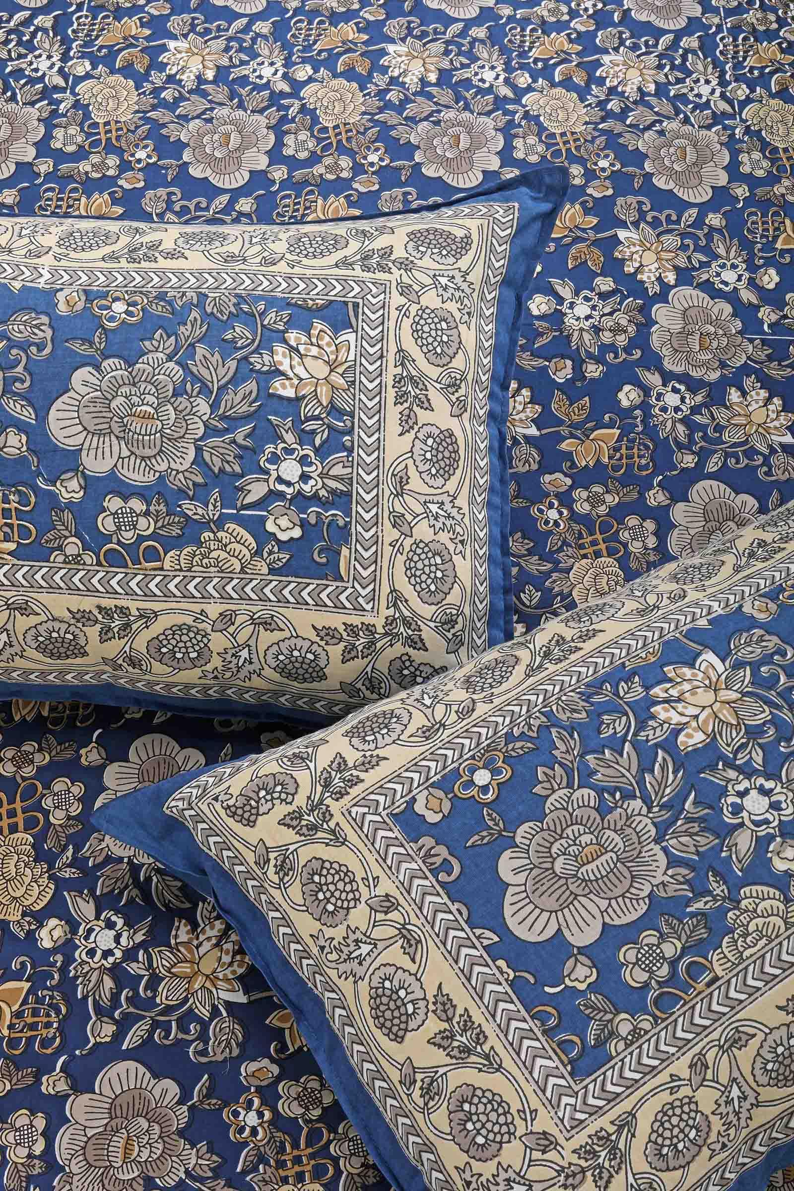 Blue Anemone Flower Bedsheet - shahenazindia