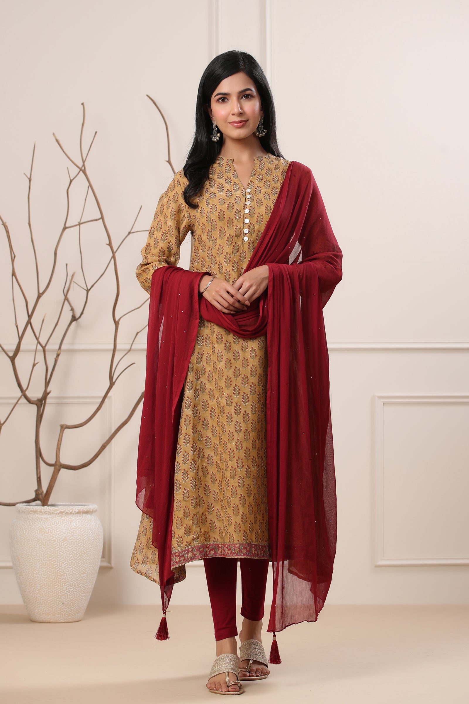 Chandani Bahar Chanderi A-Line Kurta - shahenazindia