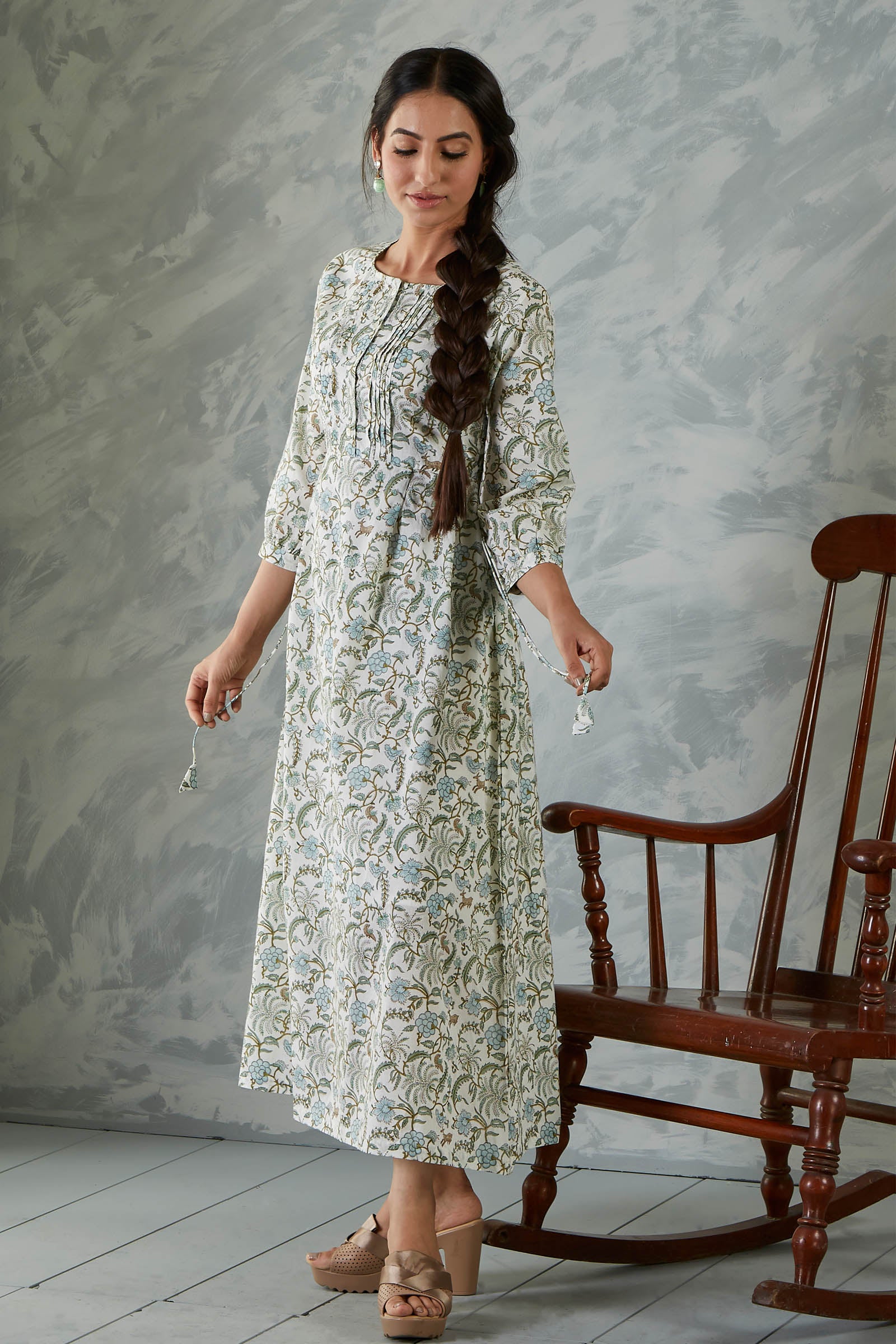 Farzeen Floral Jaal Pleatted Dress - shahenazindia