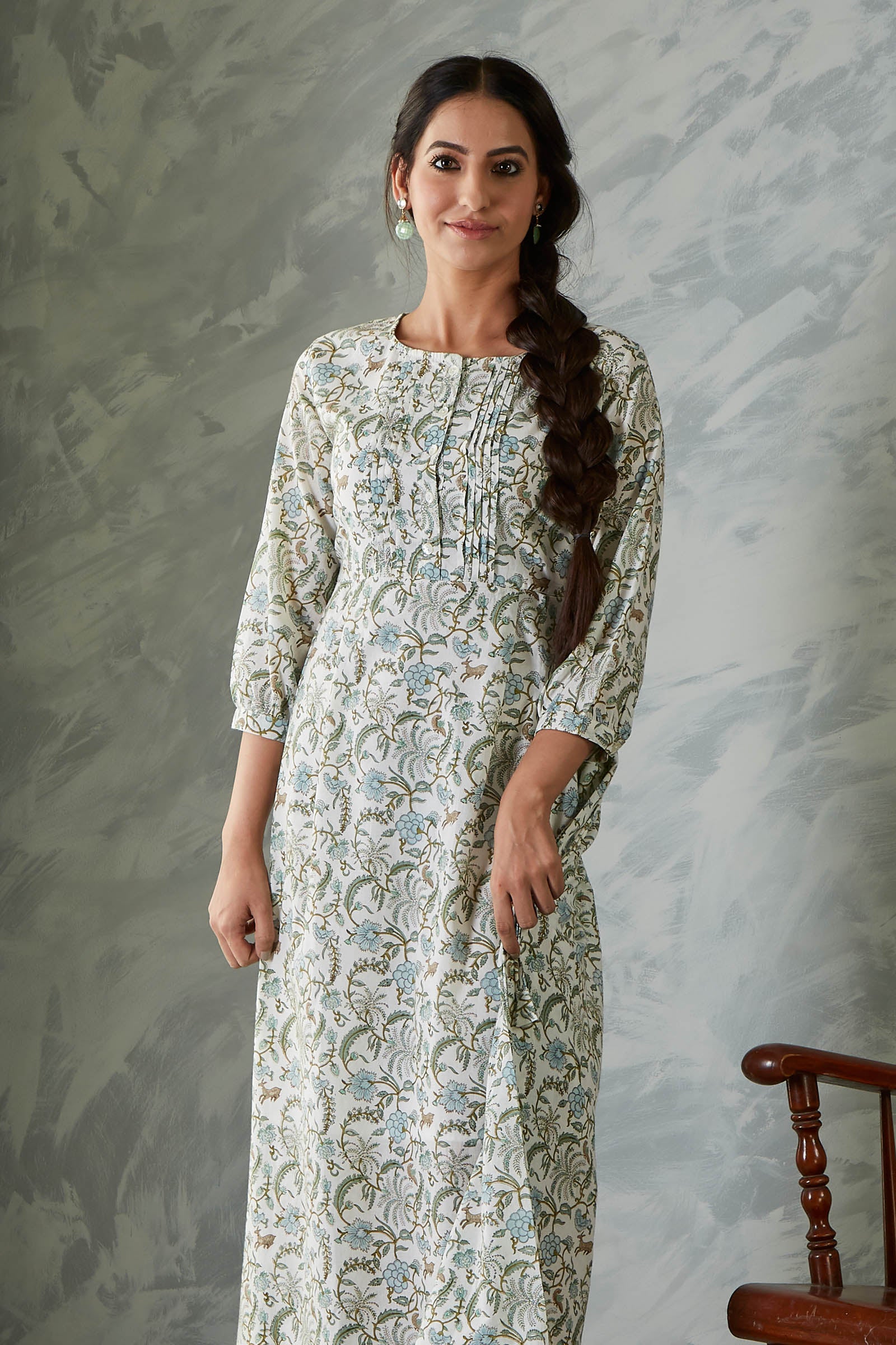 Farzeen Floral Jaal Pleatted Dress - shahenazindia