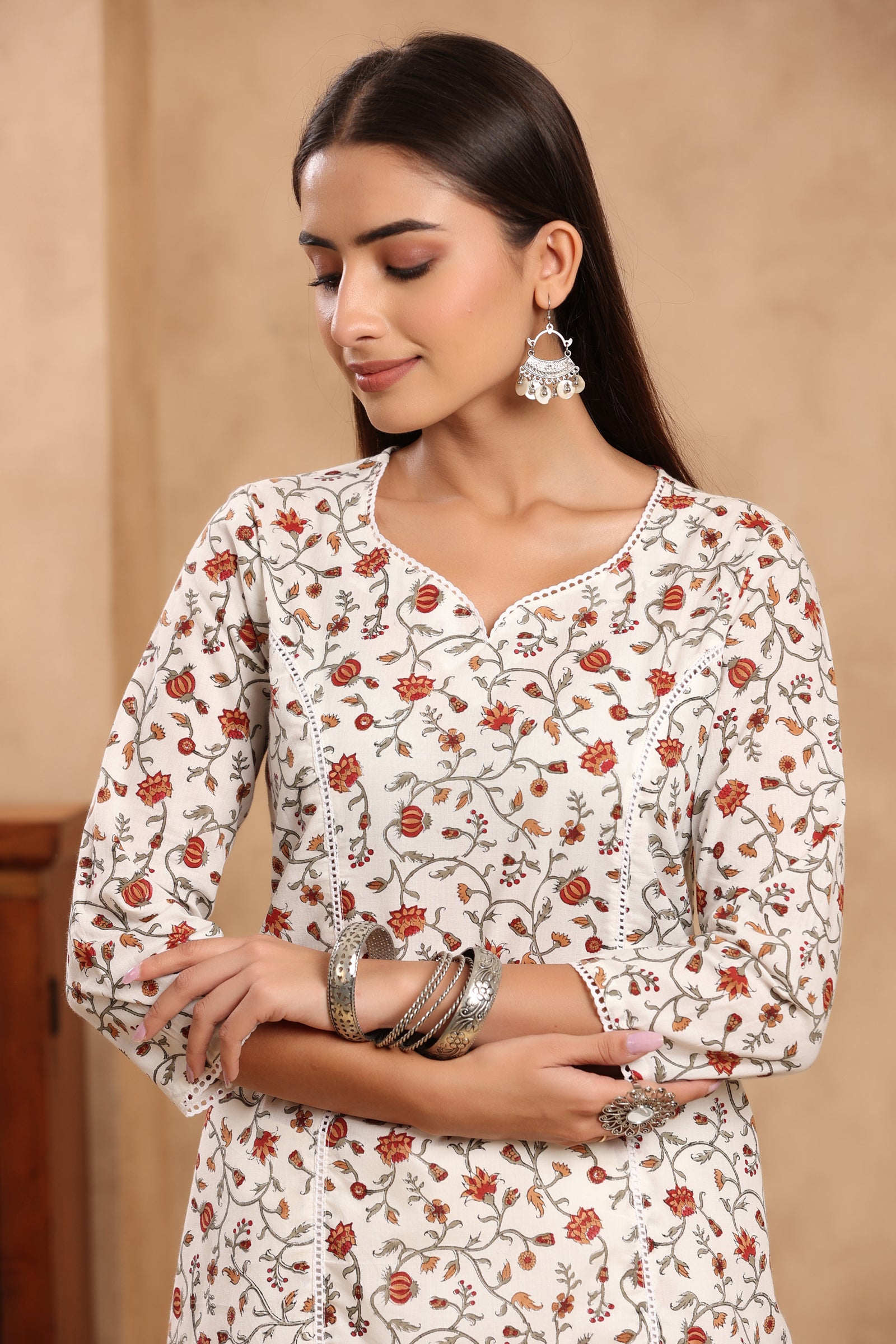 Firdous Jazia Small Floral Jhaal A Line Cotton Kurta - shahenazindia