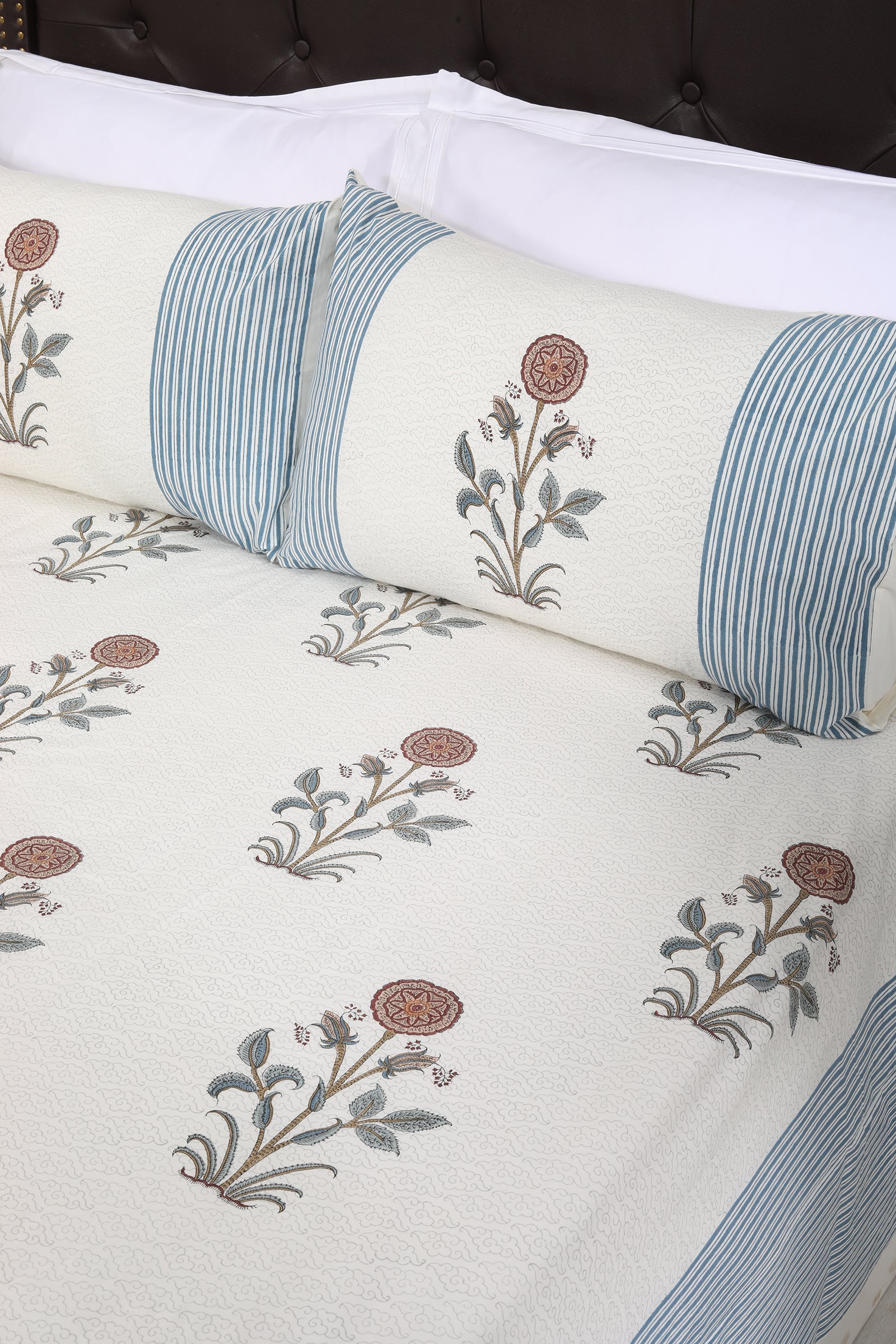 French Orchid Cotton Percale Hand Block Printed Bedsheet - shahenazindia
