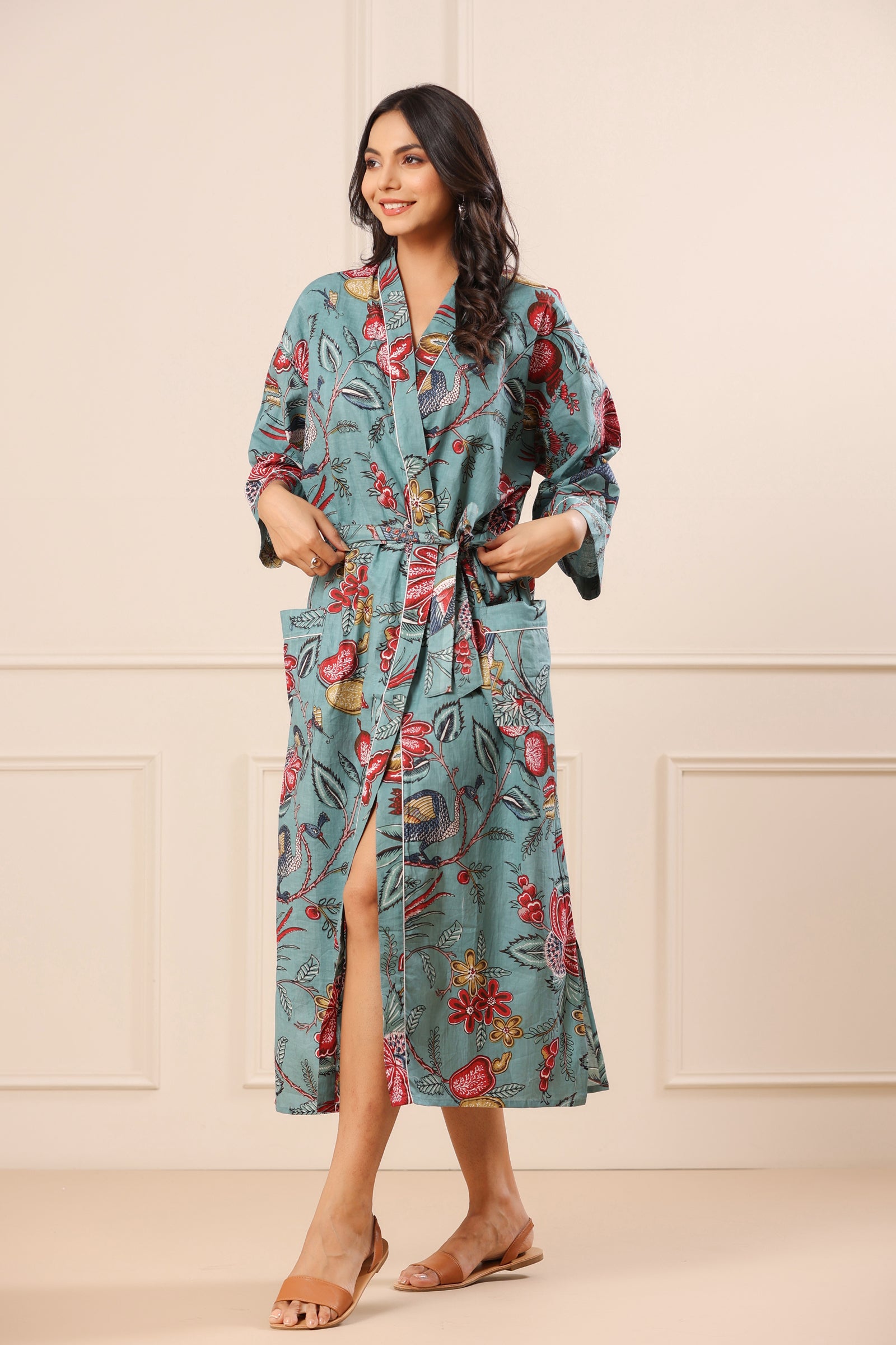 Anar Bagh Turquoise Kimono - shahenazindia