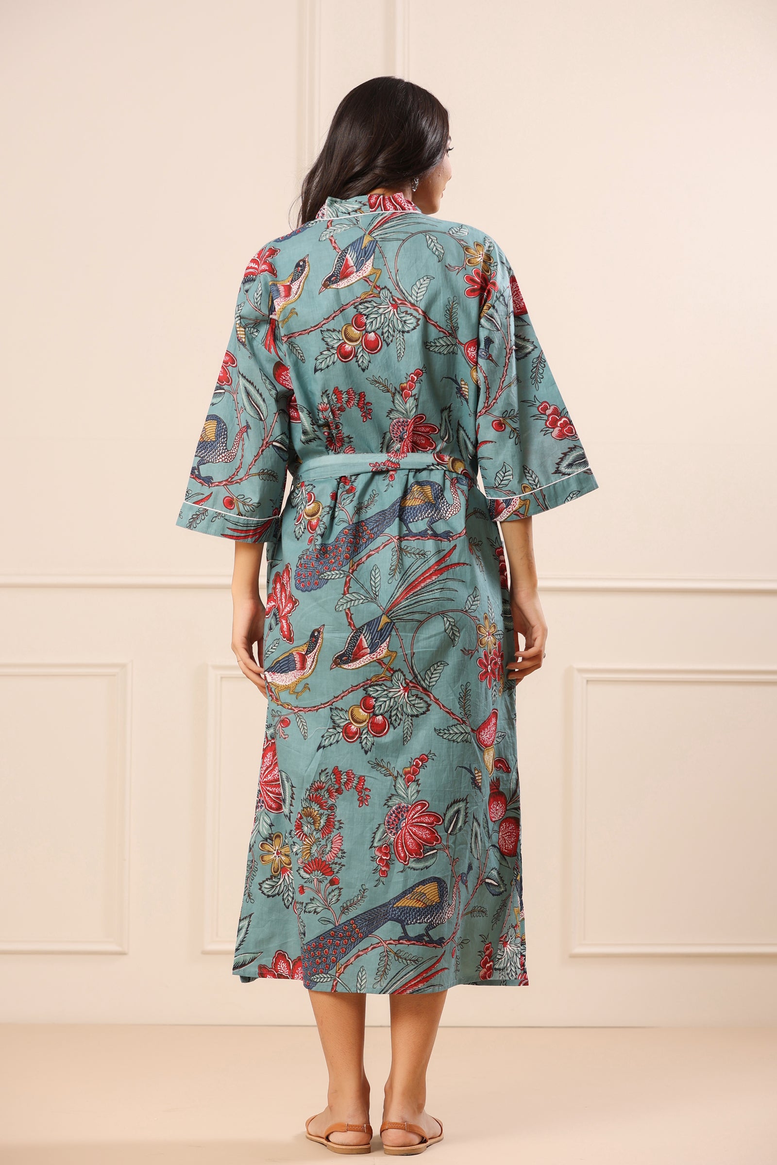 Anar Bagh Turquoise Kimono - shahenazindia
