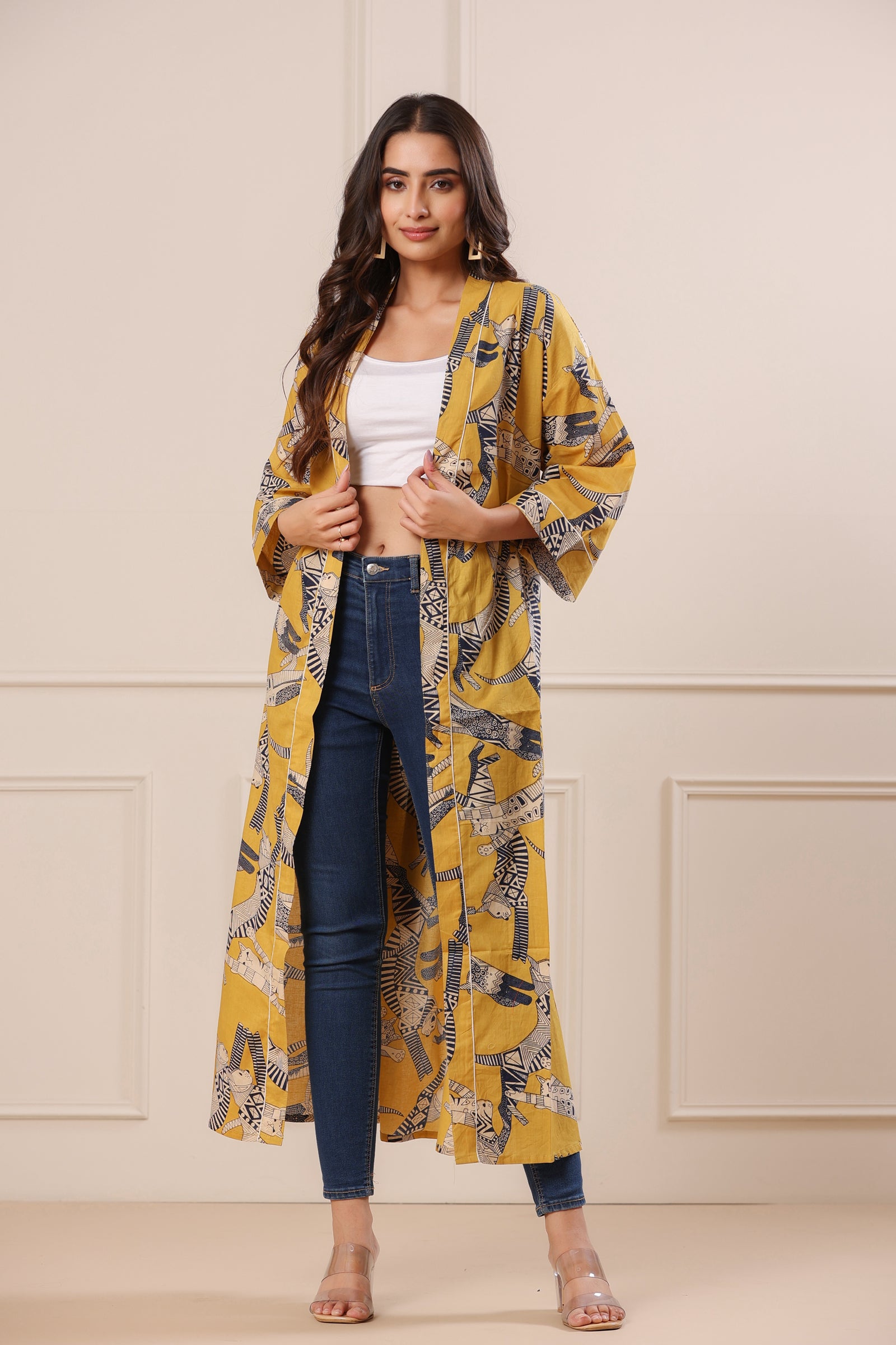 Nefertiti Bastet Mustard Kimono - shahenazindia