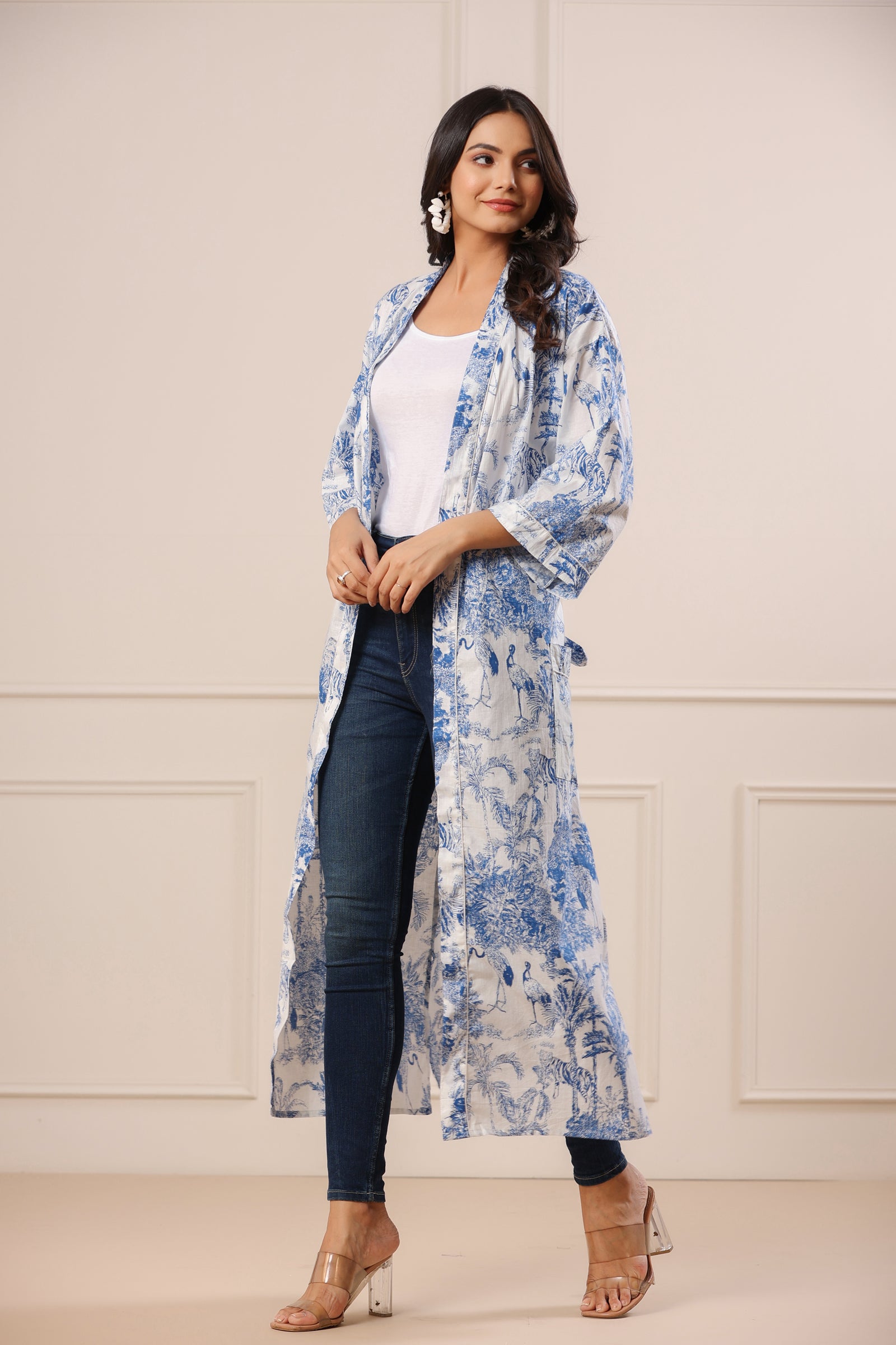 Tropical Oasis Blue Kimono - shahenazindia