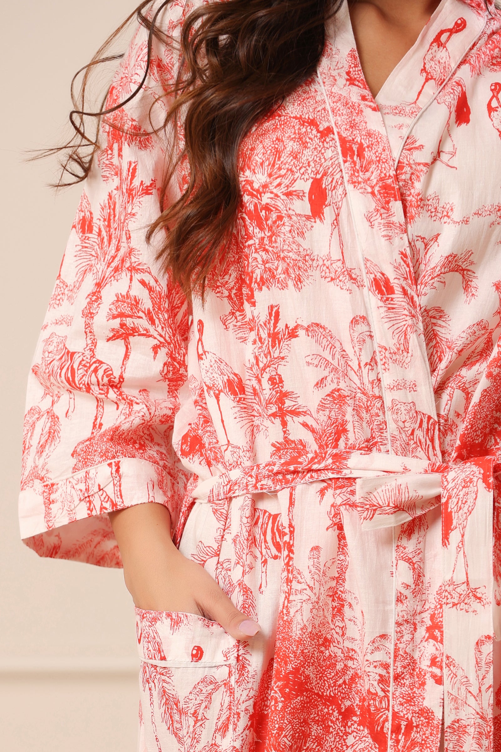 Tropical Oasis Red Kimono - shahenazindia